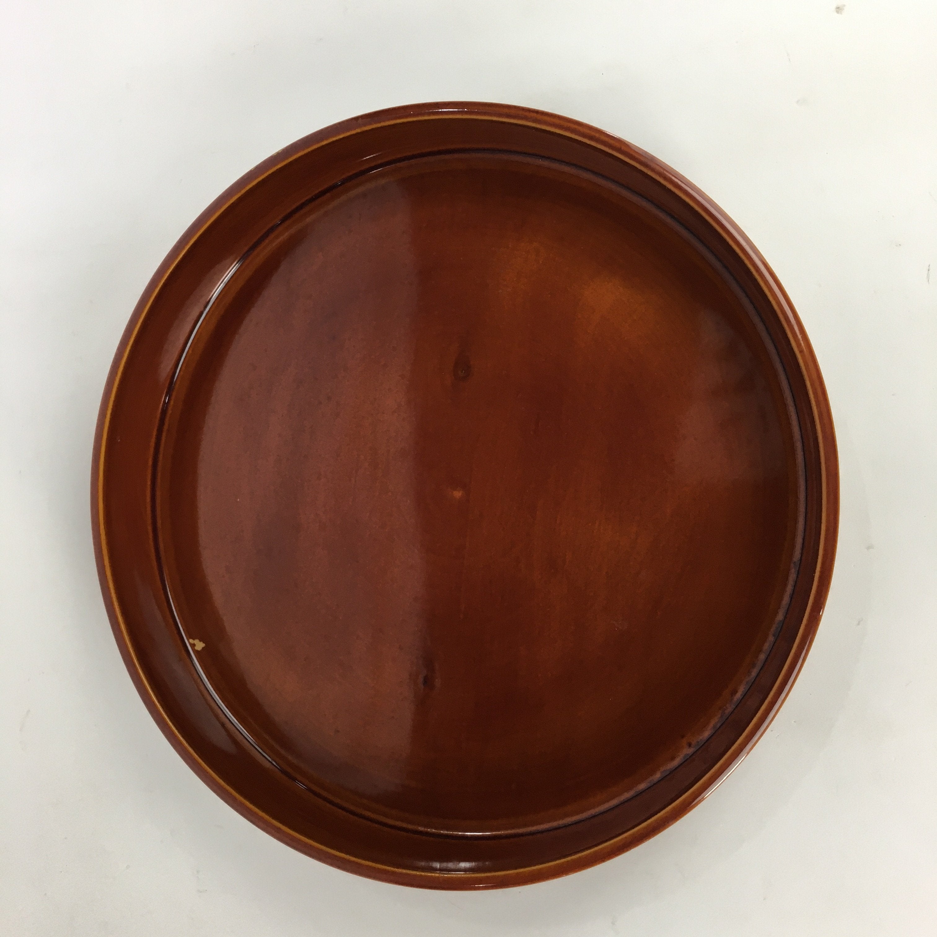 Japanese Wooden Lacquered Tray Obon Vtg Nurimono Brown Round Shape UR492