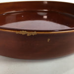 Japanese Wooden Lacquered Tray Obon Vtg Nurimono Brown Round Shape UR492