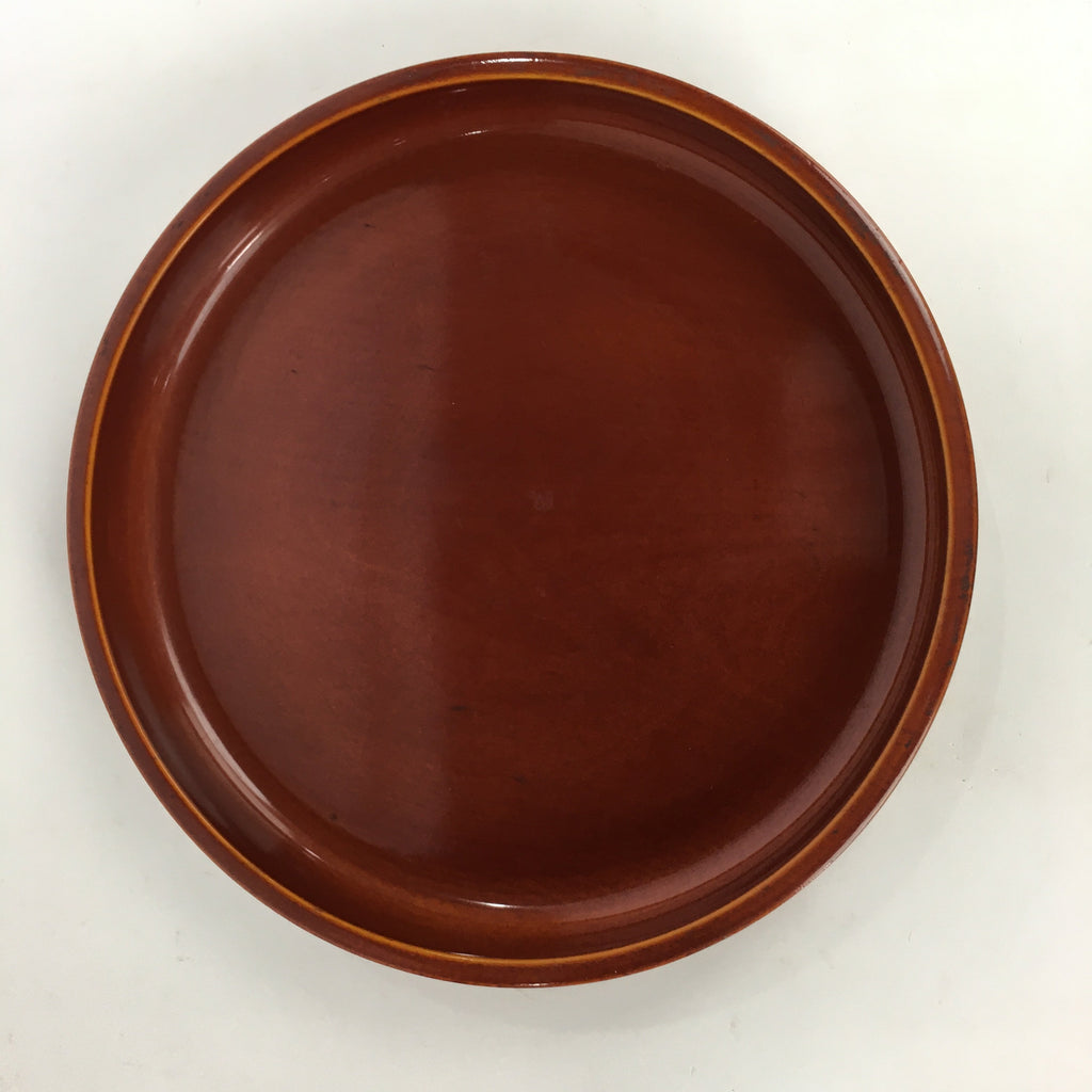 Japanese Wooden Lacquered Tray Obon Vtg Nurimono Brown Round Shape UR493
