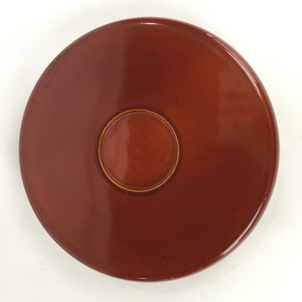 Japanese Wooden Lacquered Tray Obon Vtg Nurimono Brown Round Shape UR493