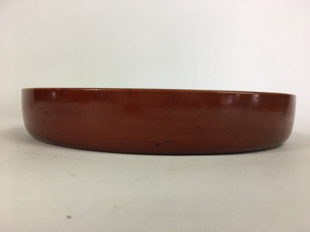 Japanese Wooden Lacquered Tray Obon Vtg Nurimono Brown Round Shape UR493