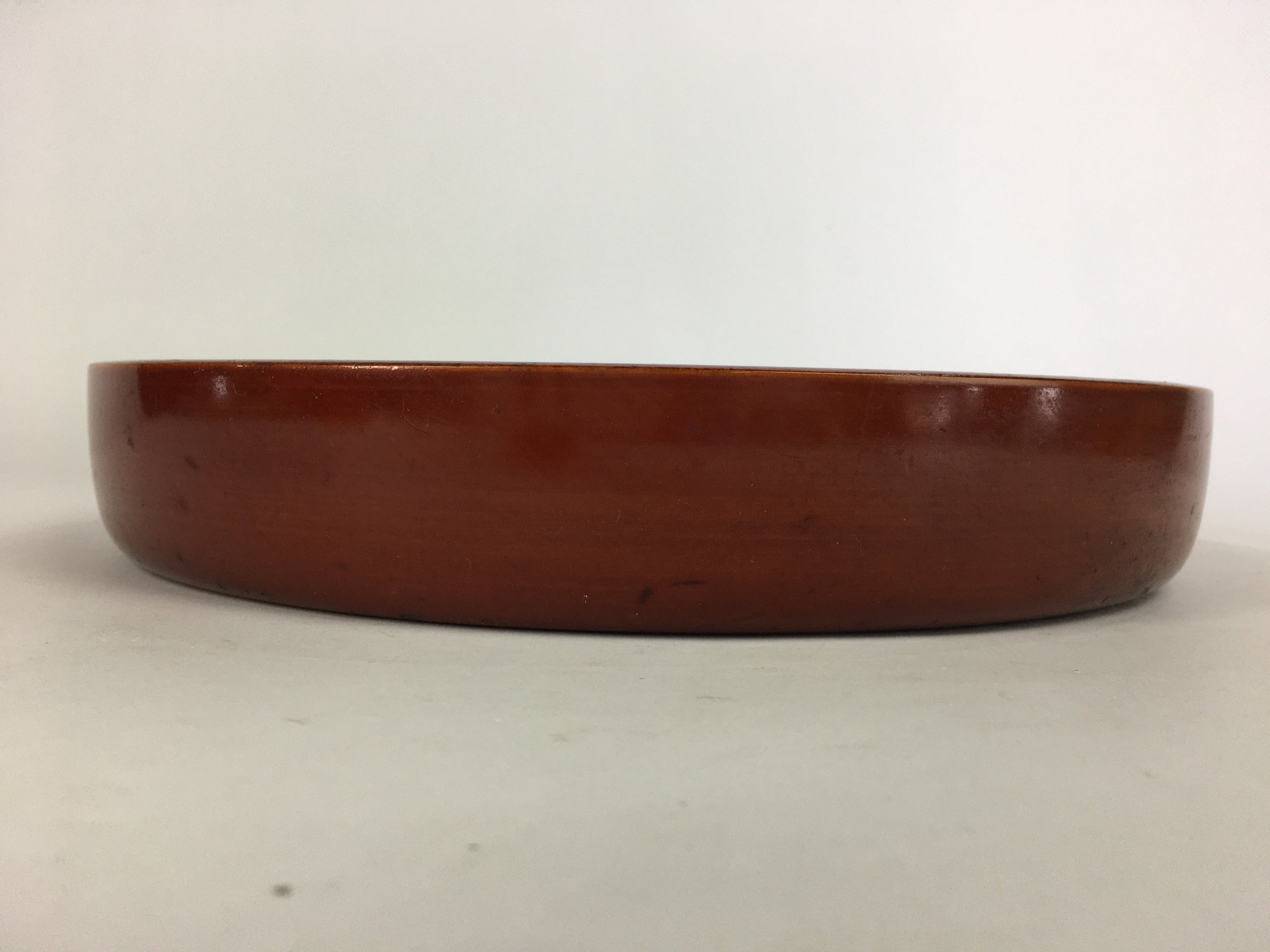 Japanese Wooden Lacquered Tray Obon Vtg Nurimono Brown Round Shape UR493