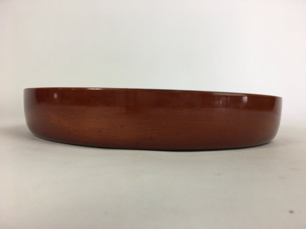 Japanese Wooden Lacquered Tray Obon Vtg Nurimono Brown Round Shape UR493