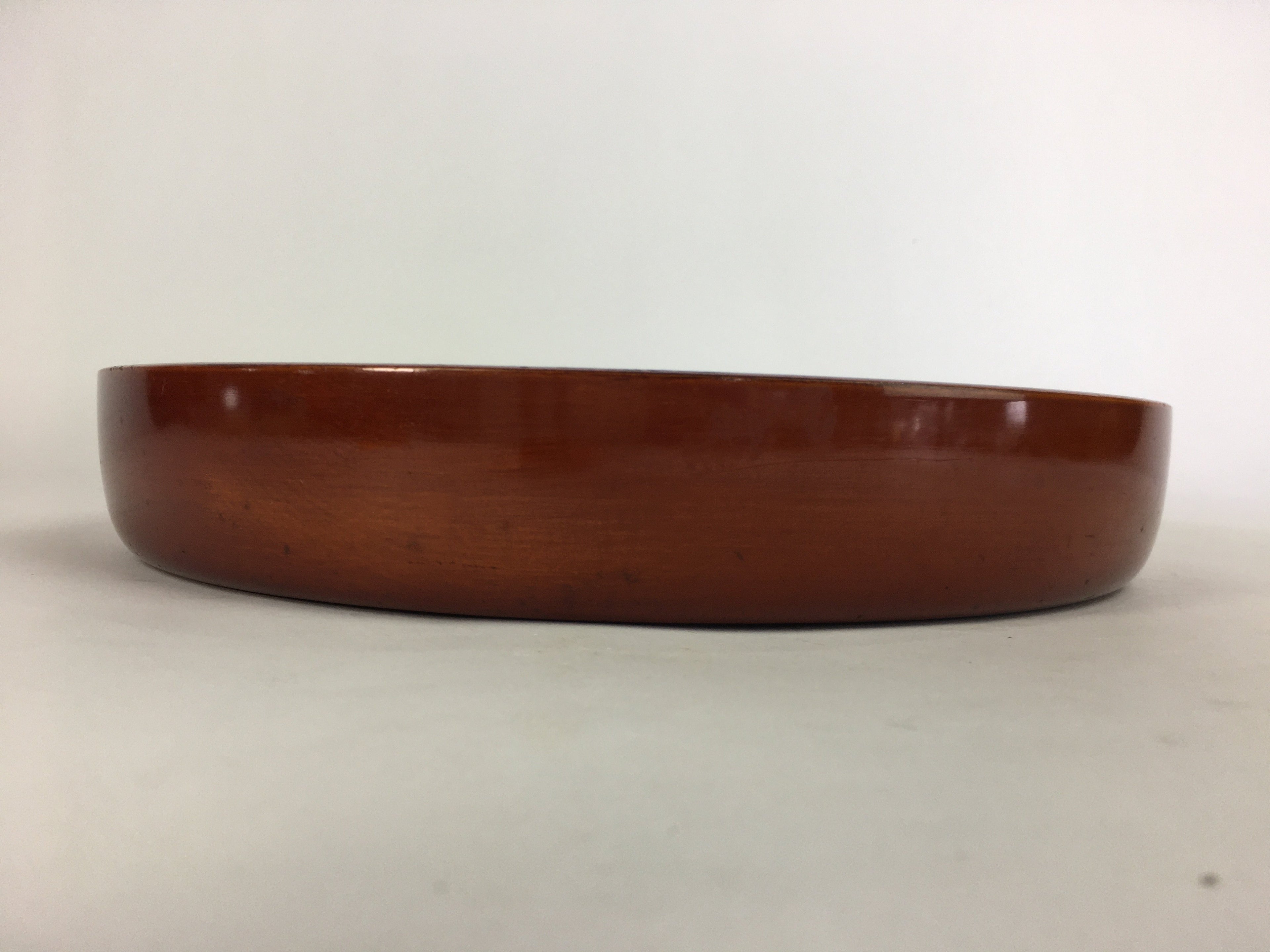 Japanese Wooden Lacquered Tray Obon Vtg Nurimono Brown Round Shape UR493