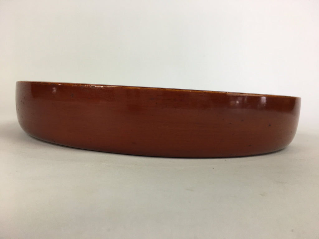 Japanese Wooden Lacquered Tray Obon Vtg Nurimono Brown Round Shape UR493