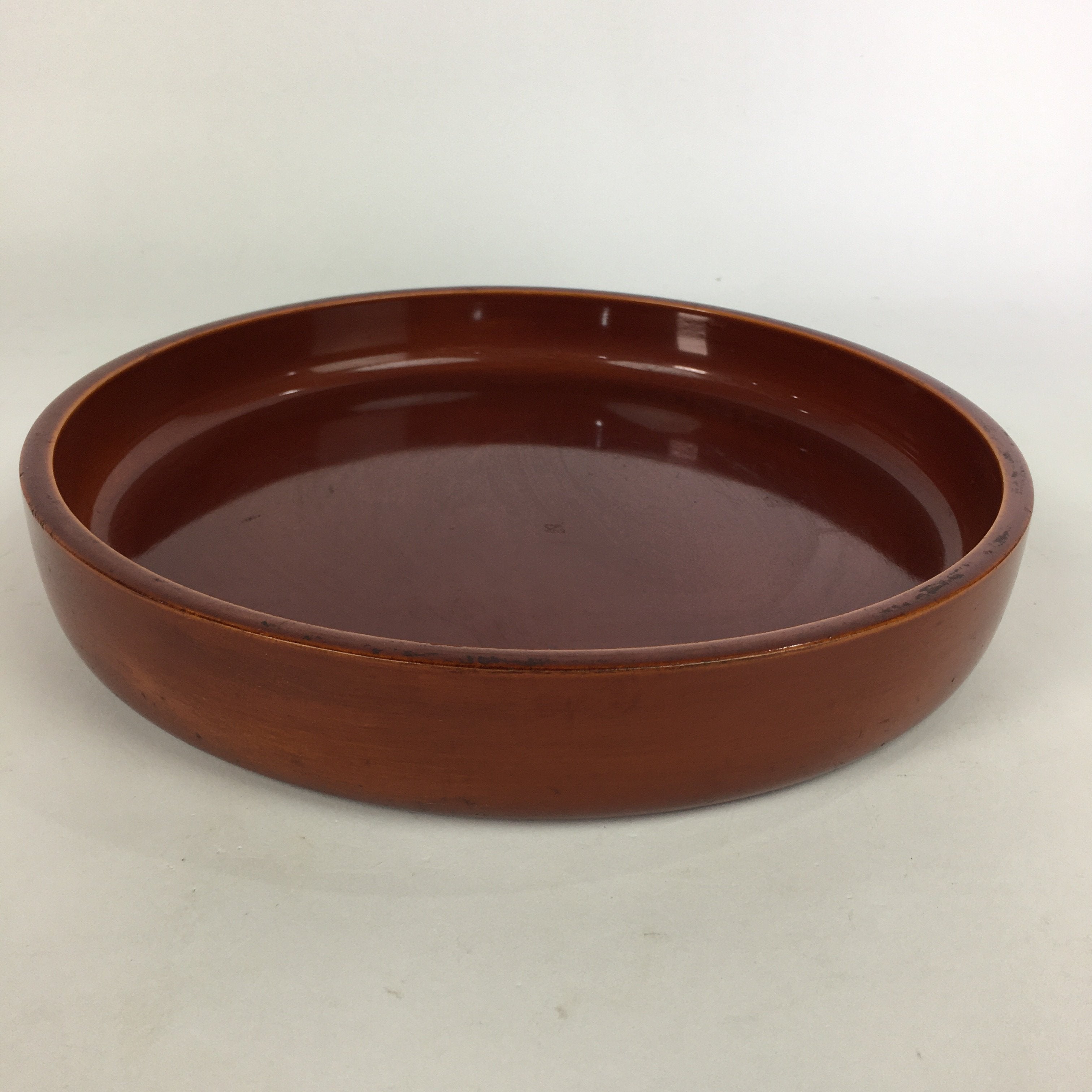 Japanese Wooden Lacquered Tray Obon Vtg Nurimono Brown Round Shape UR493