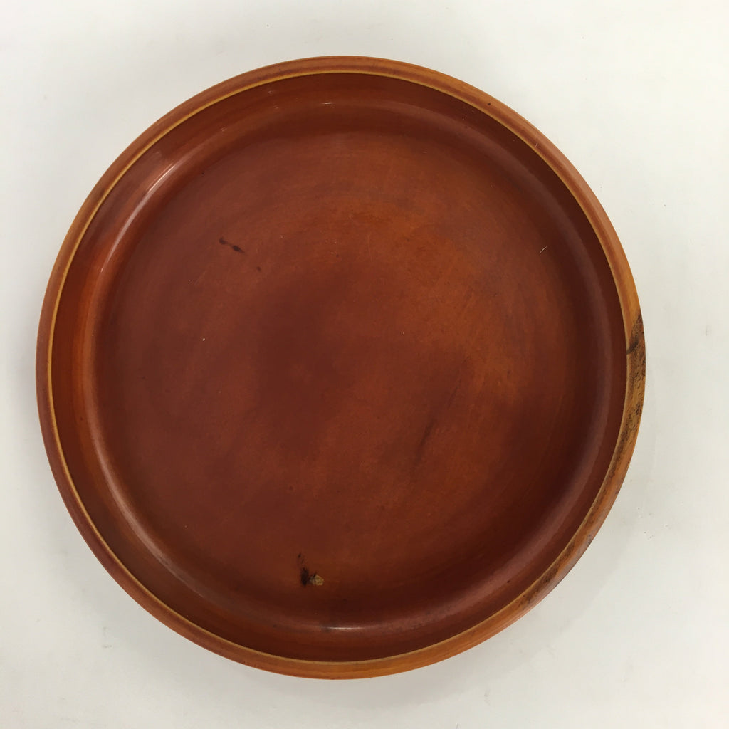 Japanese Wooden Lacquered Tray Obon Vtg Nurimono Brown Round Shape UR494