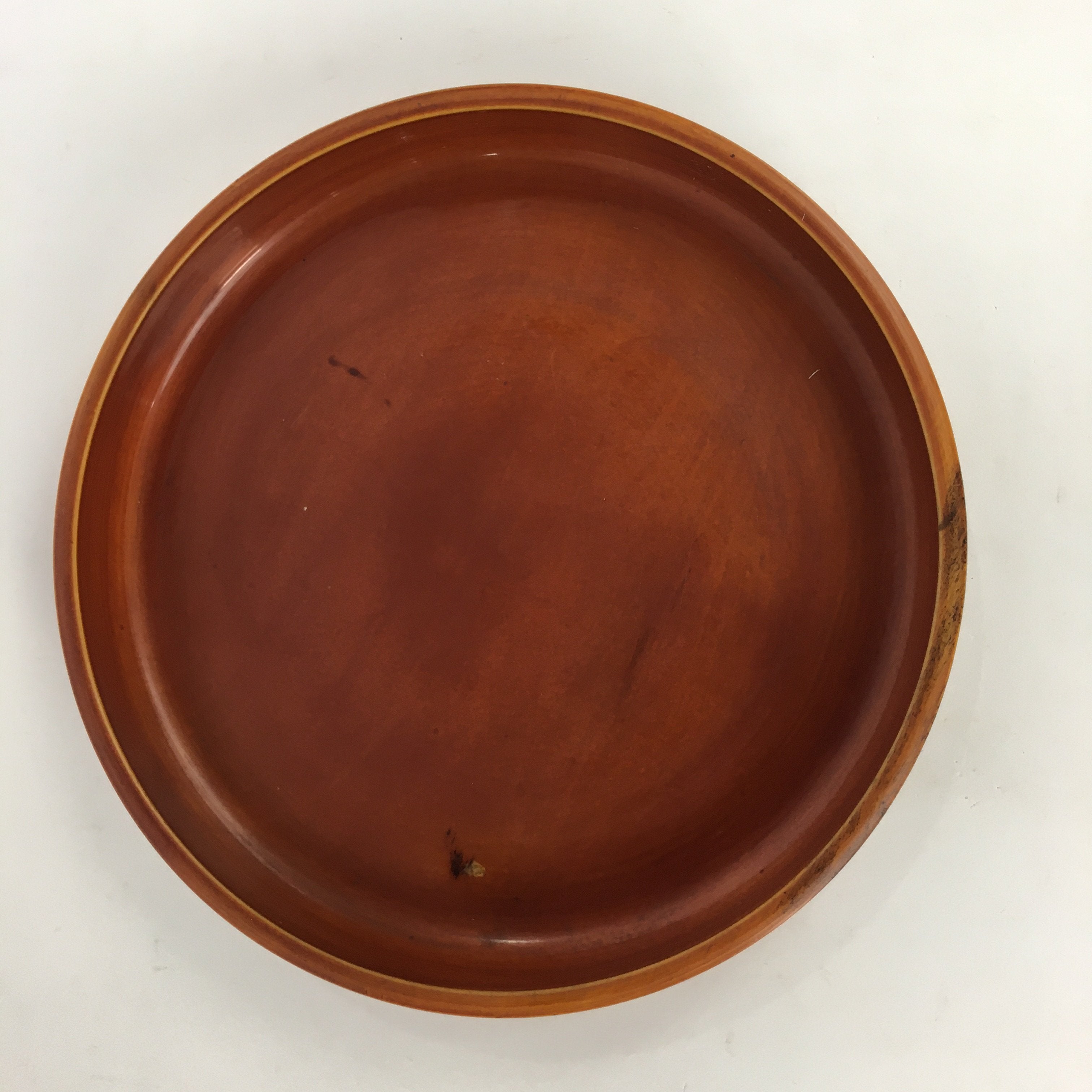 Japanese Wooden Lacquered Tray Obon Vtg Nurimono Brown Round Shape UR494
