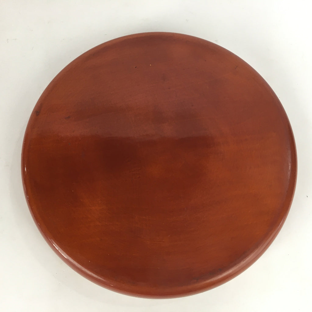 Japanese Wooden Lacquered Tray Obon Vtg Nurimono Brown Round Shape UR494