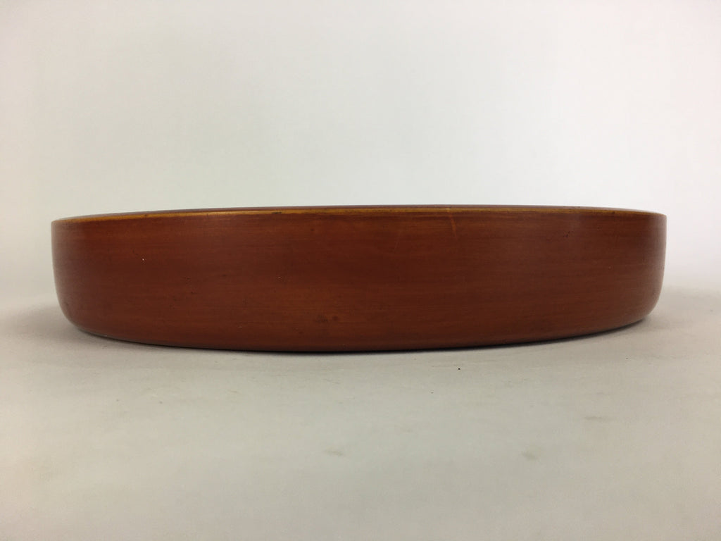 Japanese Wooden Lacquered Tray Obon Vtg Nurimono Brown Round Shape UR494