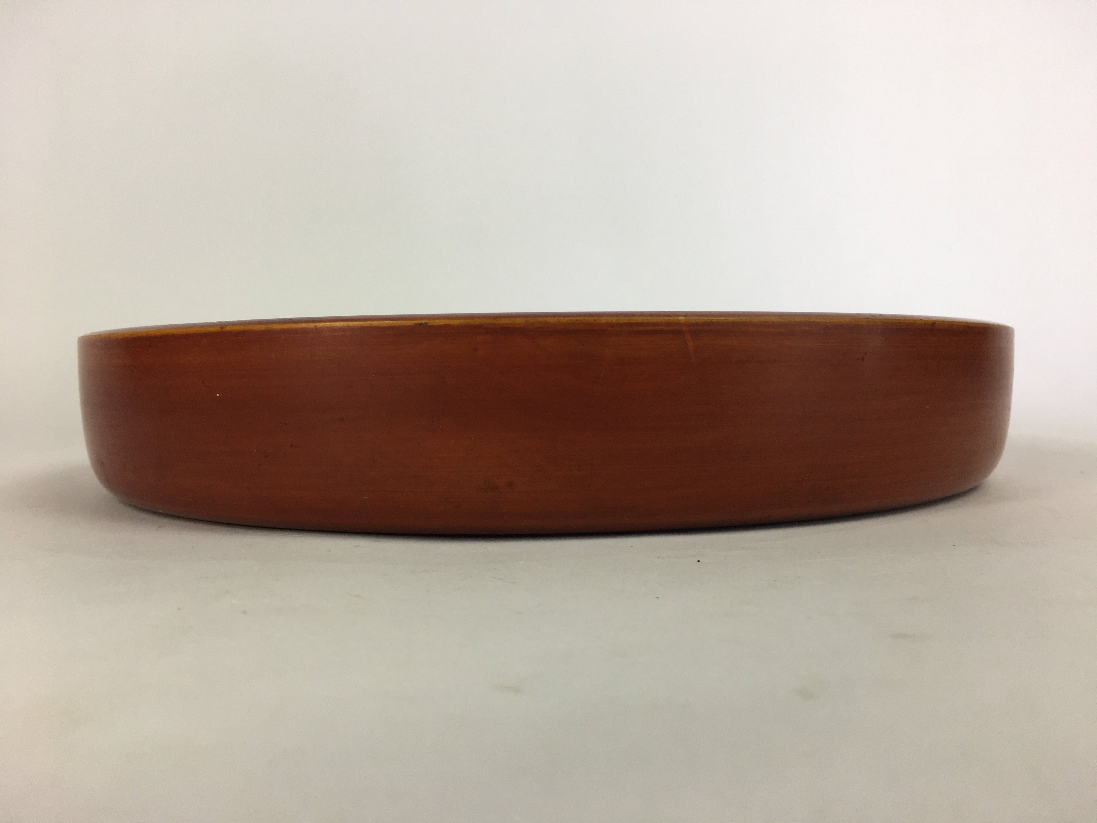 Japanese Wooden Lacquered Tray Obon Vtg Nurimono Brown Round Shape UR494