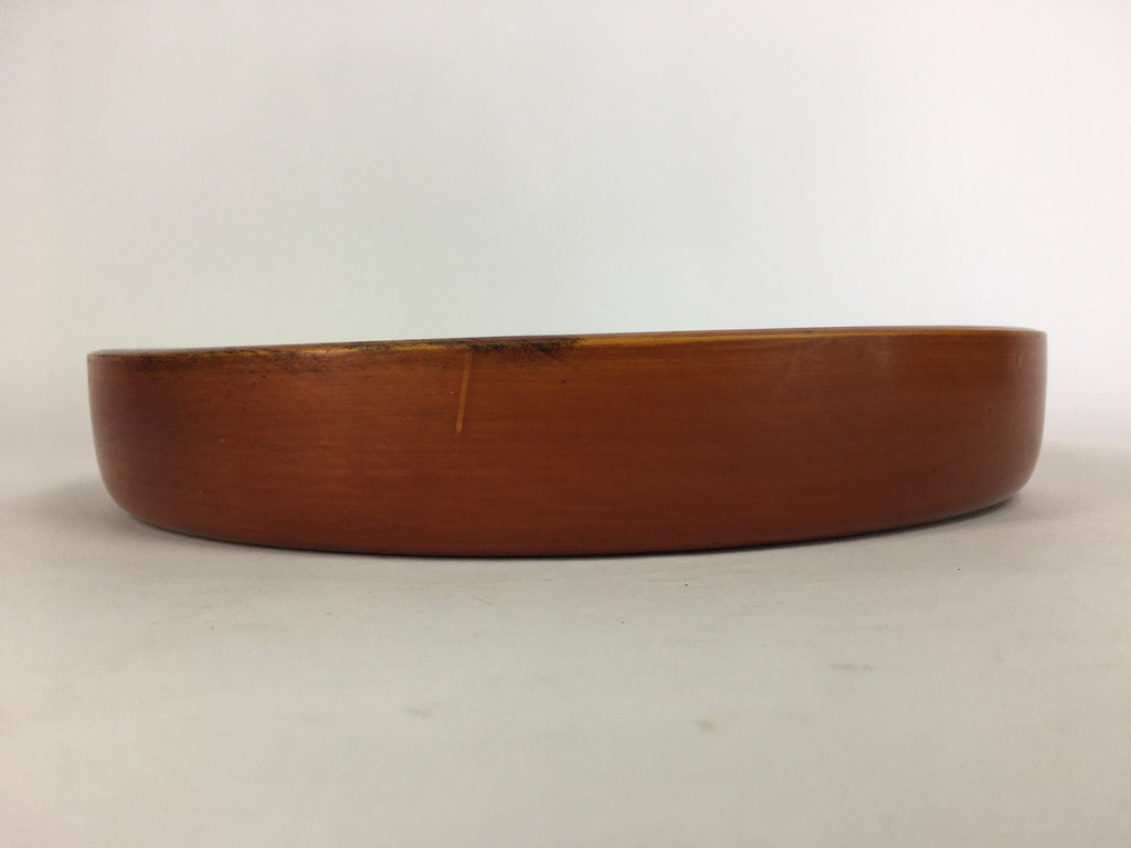Japanese Wooden Lacquered Tray Obon Vtg Nurimono Brown Round Shape UR494