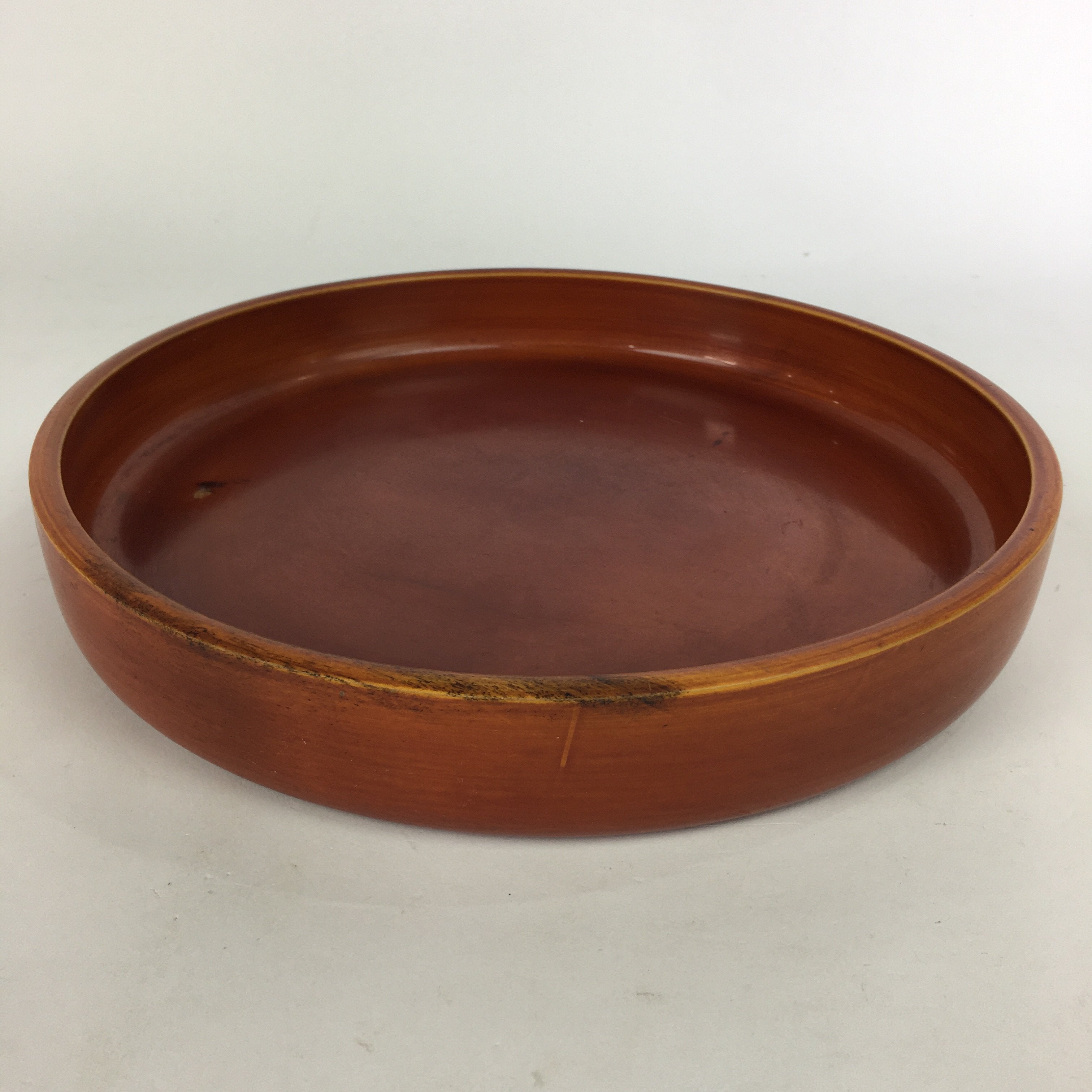 Japanese Wooden Lacquered Tray Obon Vtg Nurimono Brown Round Shape UR494