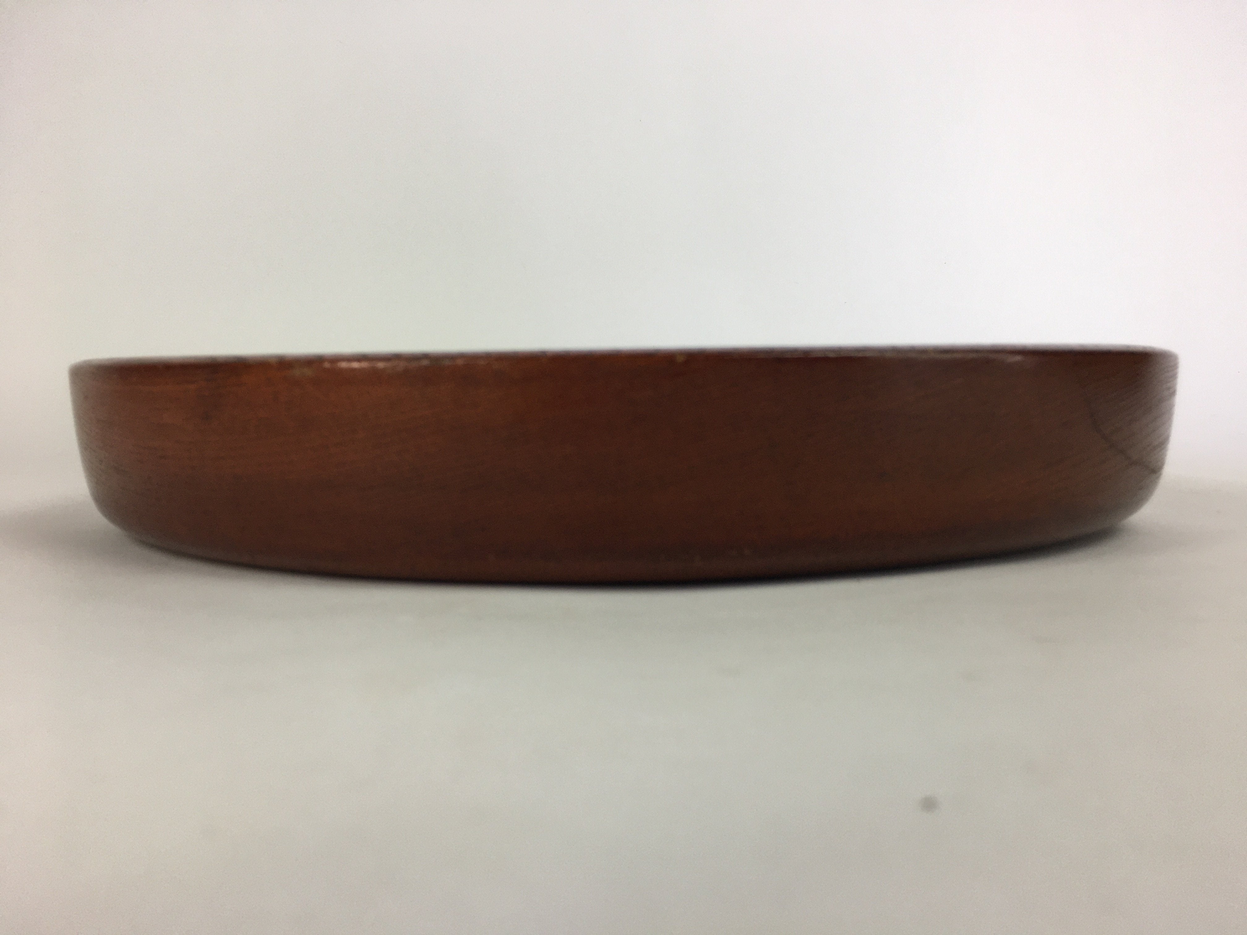 Japanese Wooden Lacquered Tray Obon Vtg Nurimono Brown Round Shape UR495