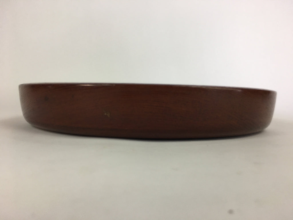 Japanese Wooden Lacquered Tray Obon Vtg Nurimono Brown Round Shape UR495