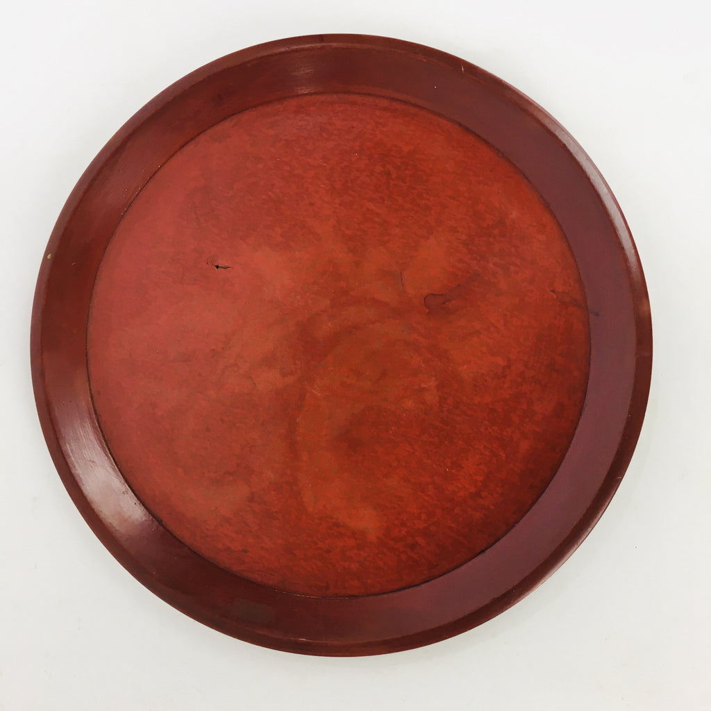 Japanese Wooden Lacquered Tray Obon Vtg Nurimono Brown Round Shape UR502