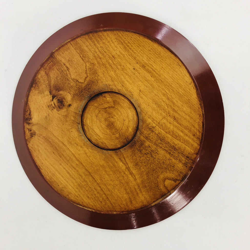 Japanese Wooden Lacquered Tray Obon Vtg Nurimono Brown Round Shape UR502