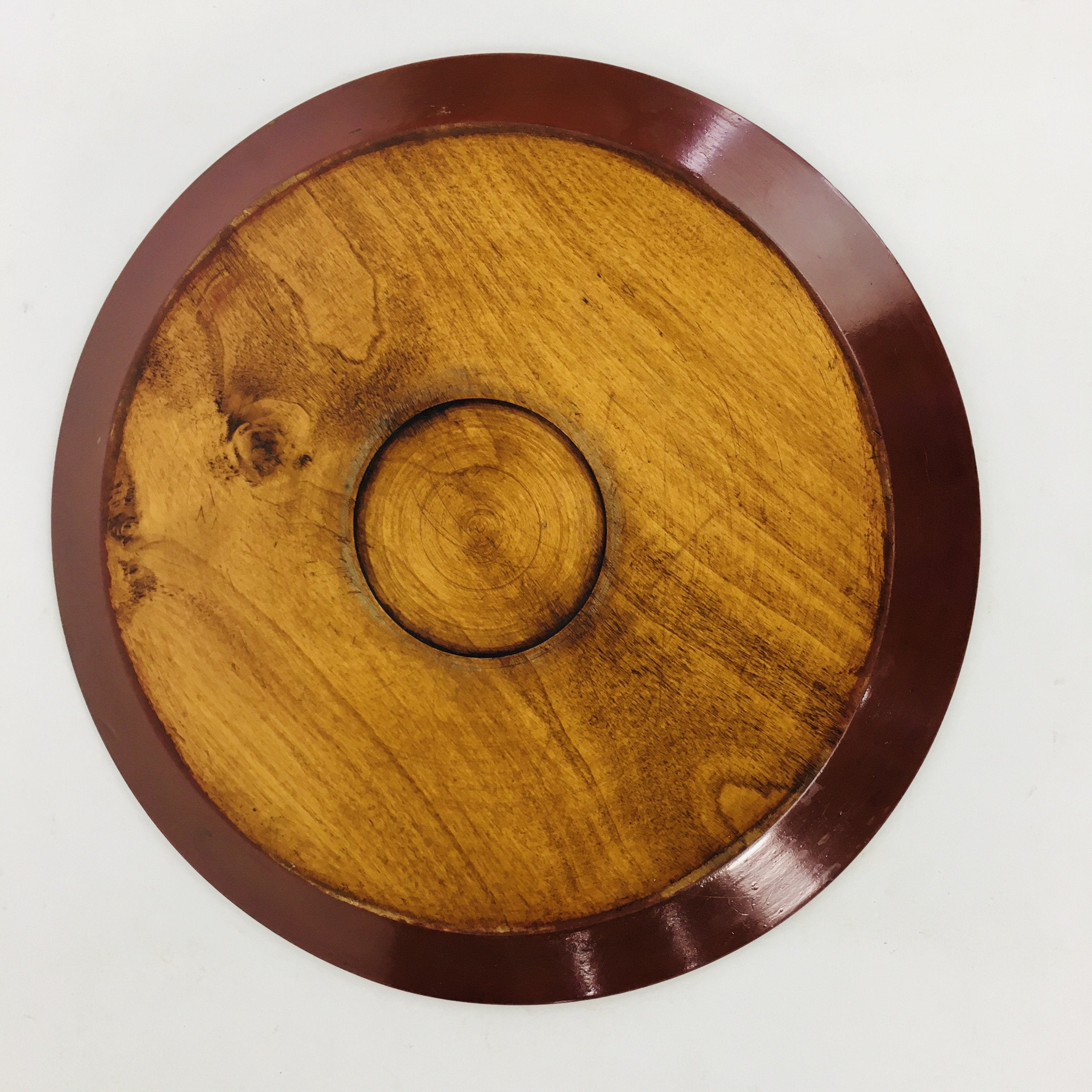 Japanese Wooden Lacquered Tray Obon Vtg Nurimono Brown Round Shape UR502
