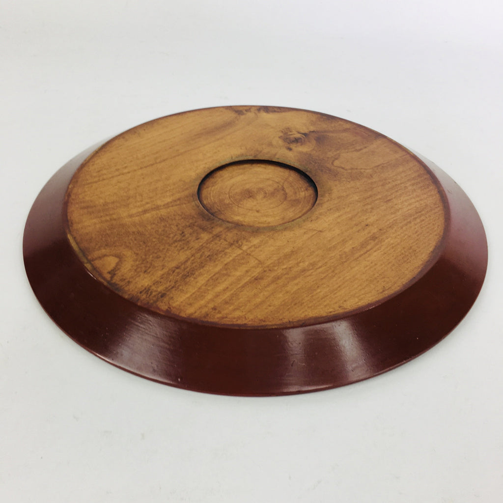 Japanese Wooden Lacquered Tray Obon Vtg Nurimono Brown Round Shape UR502