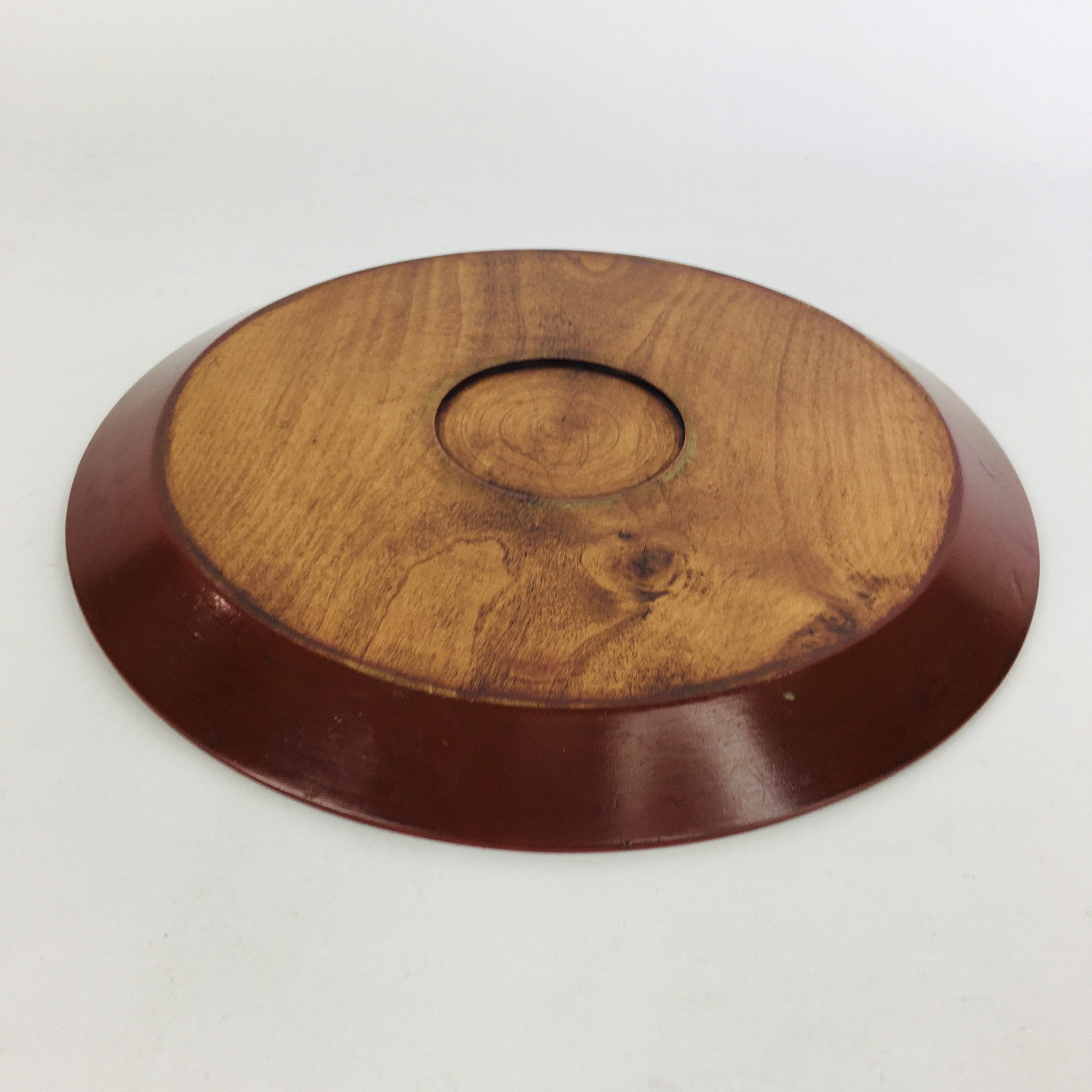 Japanese Wooden Lacquered Tray Obon Vtg Nurimono Brown Round Shape UR502