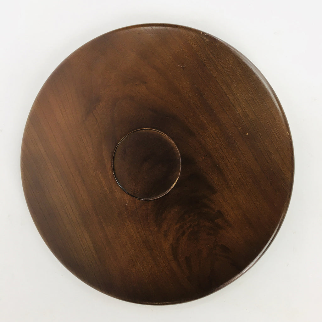 Japanese Wooden Lacquered Tray Obon Vtg Nurimono Brown Round Shape UR503