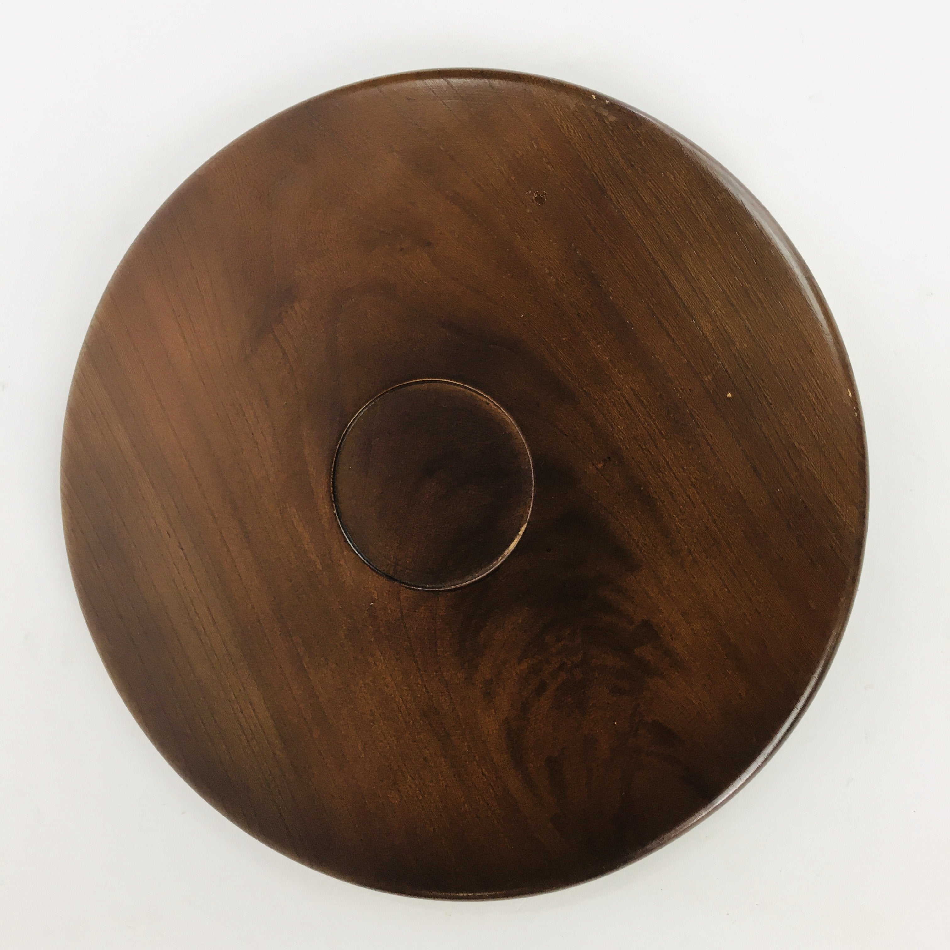Japanese Wooden Lacquered Tray Obon Vtg Nurimono Brown Round Shape UR503