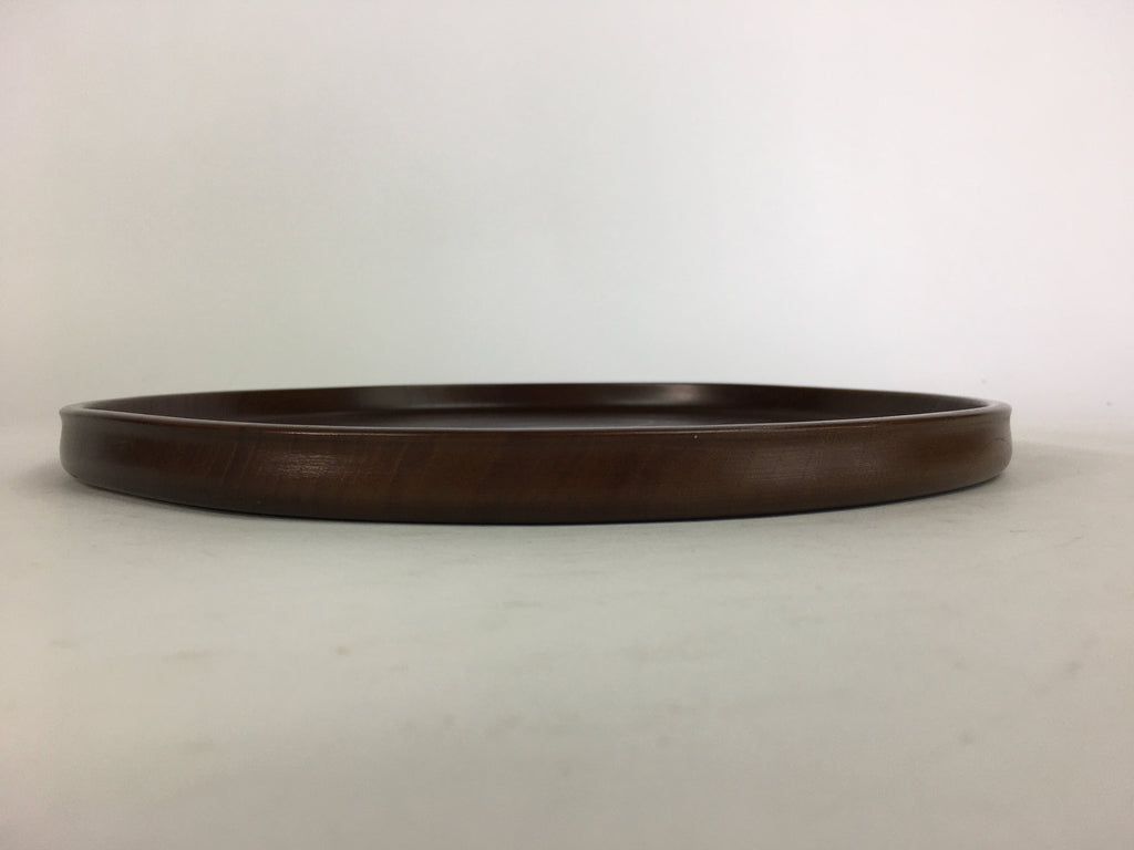 Japanese Wooden Lacquered Tray Obon Vtg Nurimono Brown Round Shape UR503