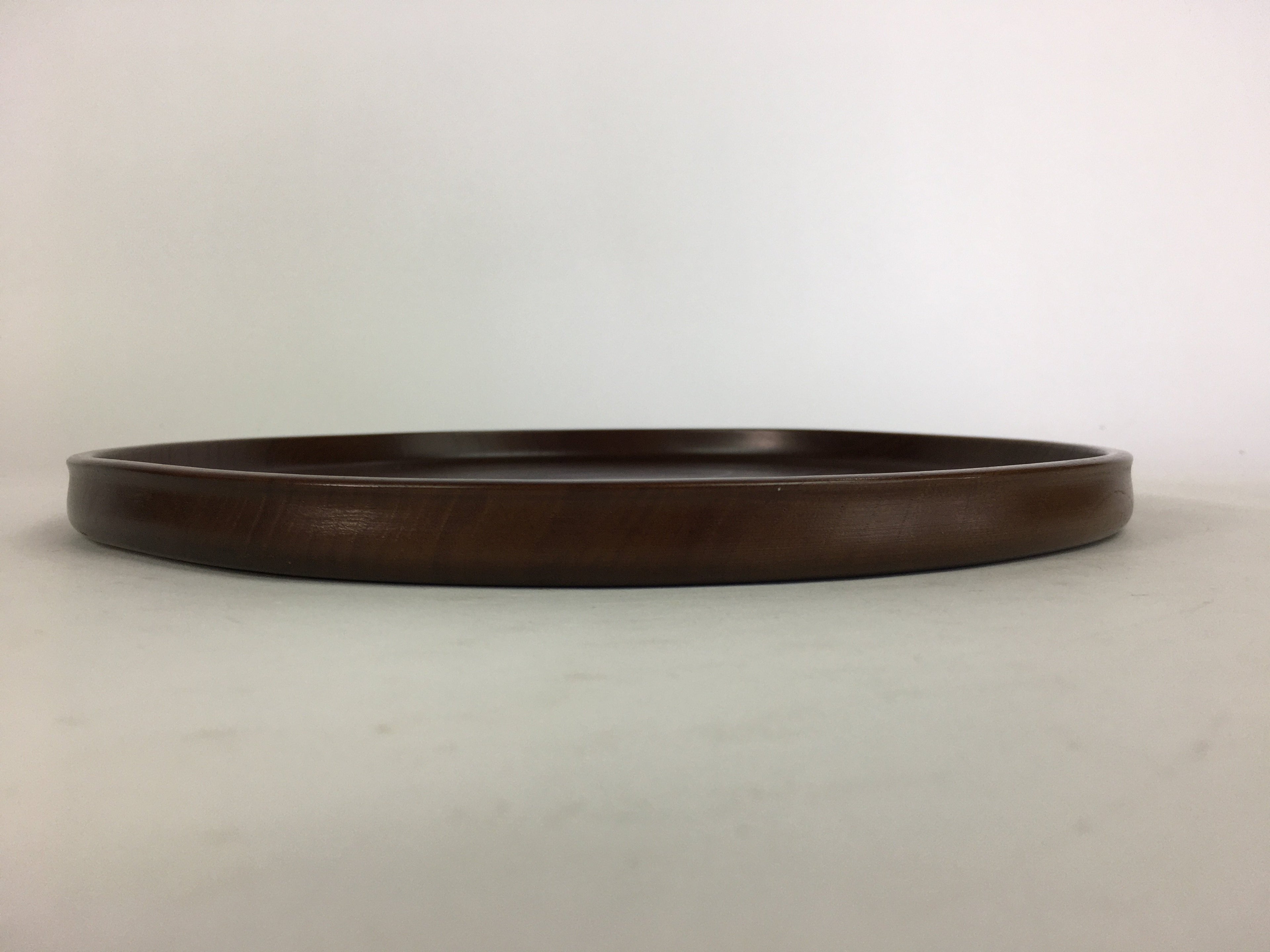 Japanese Wooden Lacquered Tray Obon Vtg Nurimono Brown Round Shape UR503
