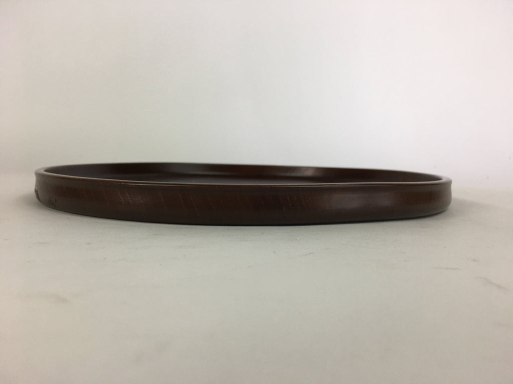 Japanese Wooden Lacquered Tray Obon Vtg Nurimono Brown Round Shape UR503