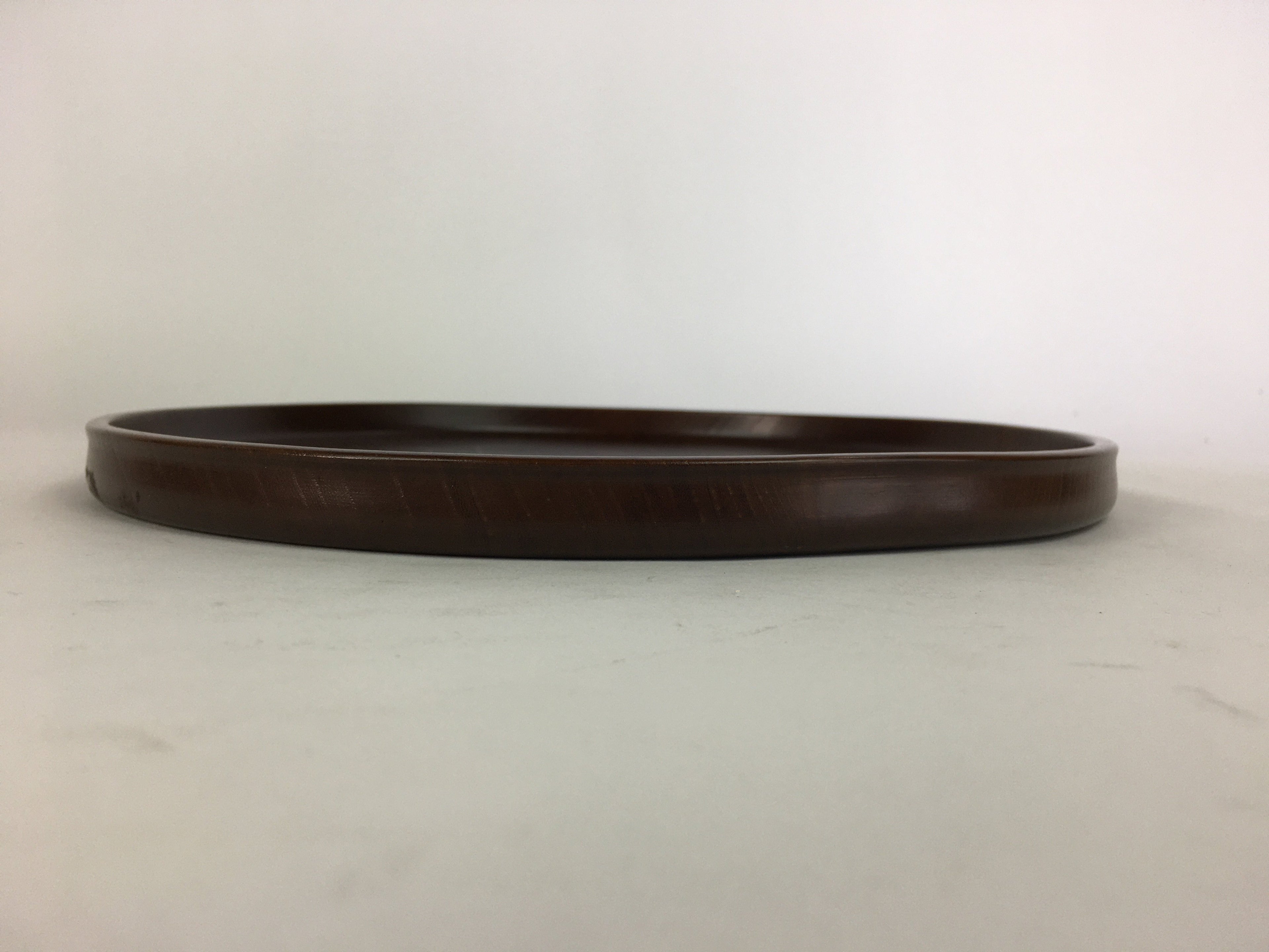 Japanese Wooden Lacquered Tray Obon Vtg Nurimono Brown Round Shape UR503