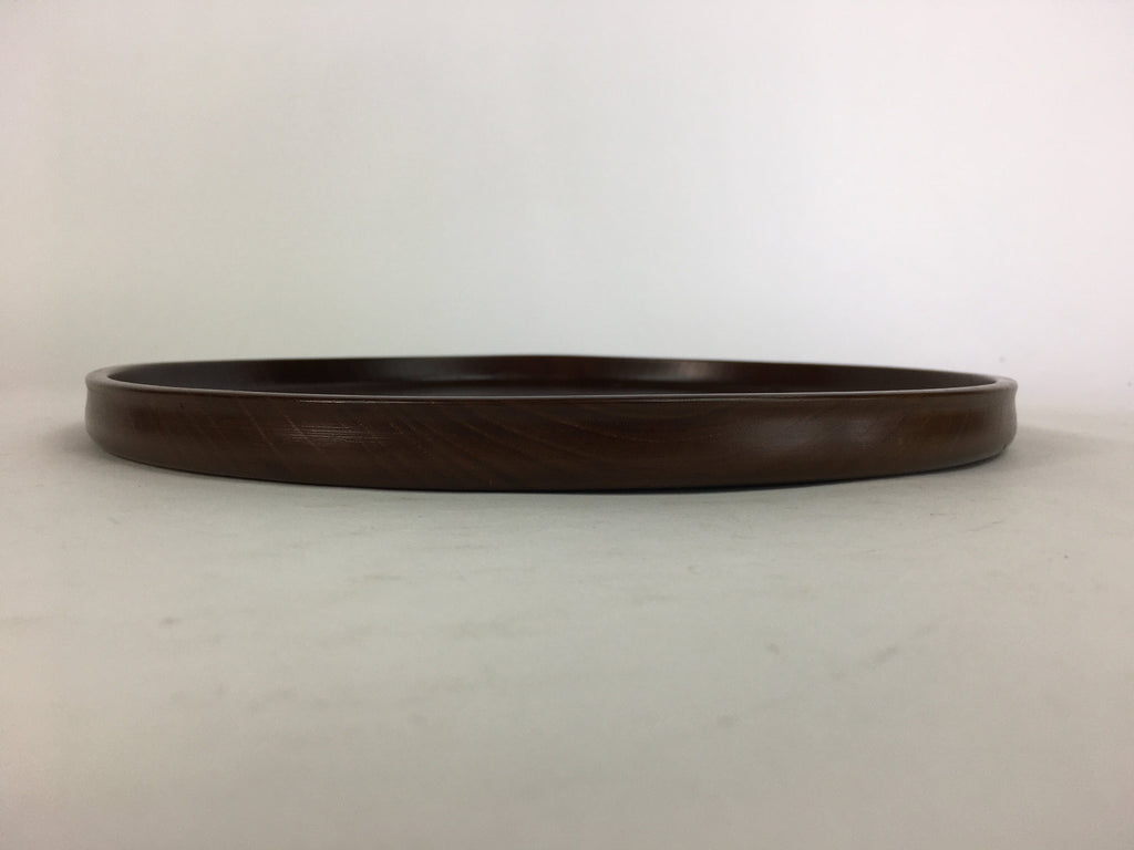 Japanese Wooden Lacquered Tray Obon Vtg Nurimono Brown Round Shape UR503