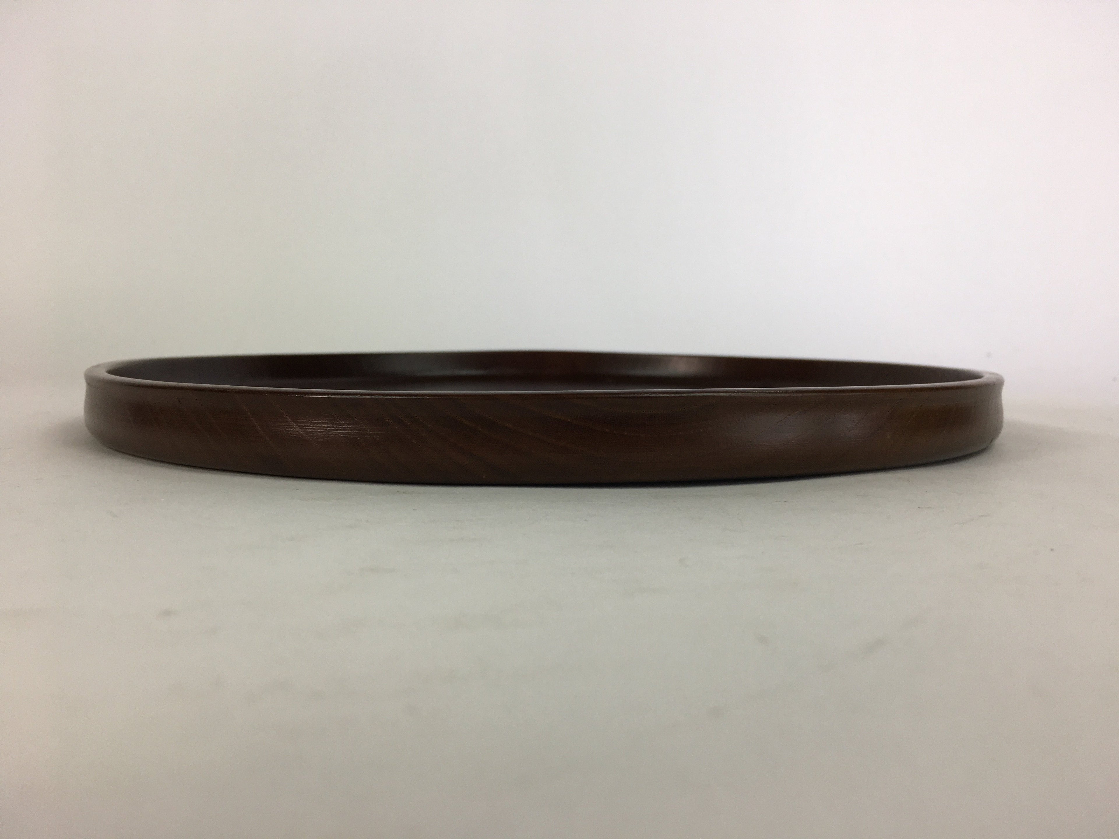 Japanese Wooden Lacquered Tray Obon Vtg Nurimono Brown Round Shape UR503