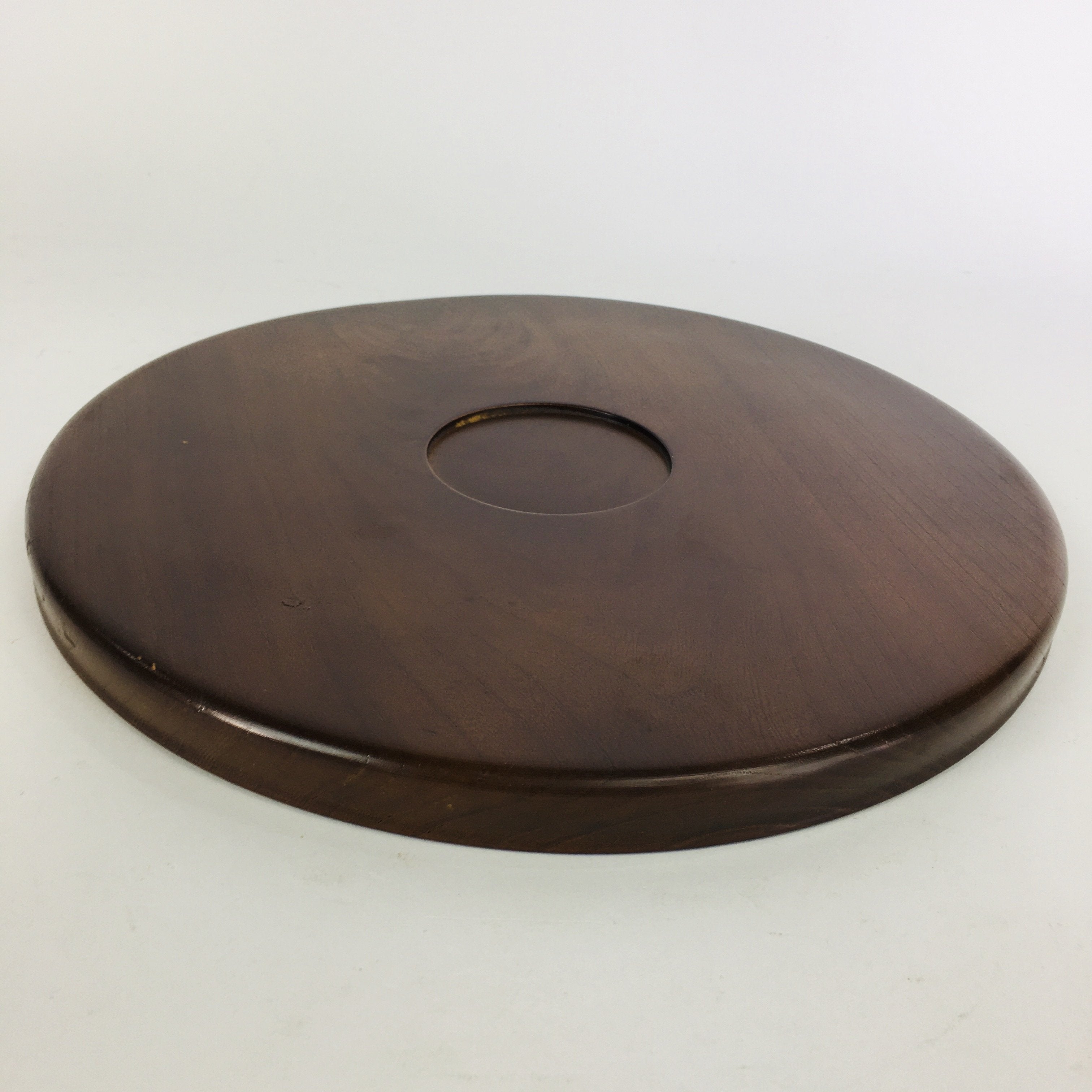 Japanese Wooden Lacquered Tray Obon Vtg Nurimono Brown Round Shape UR503