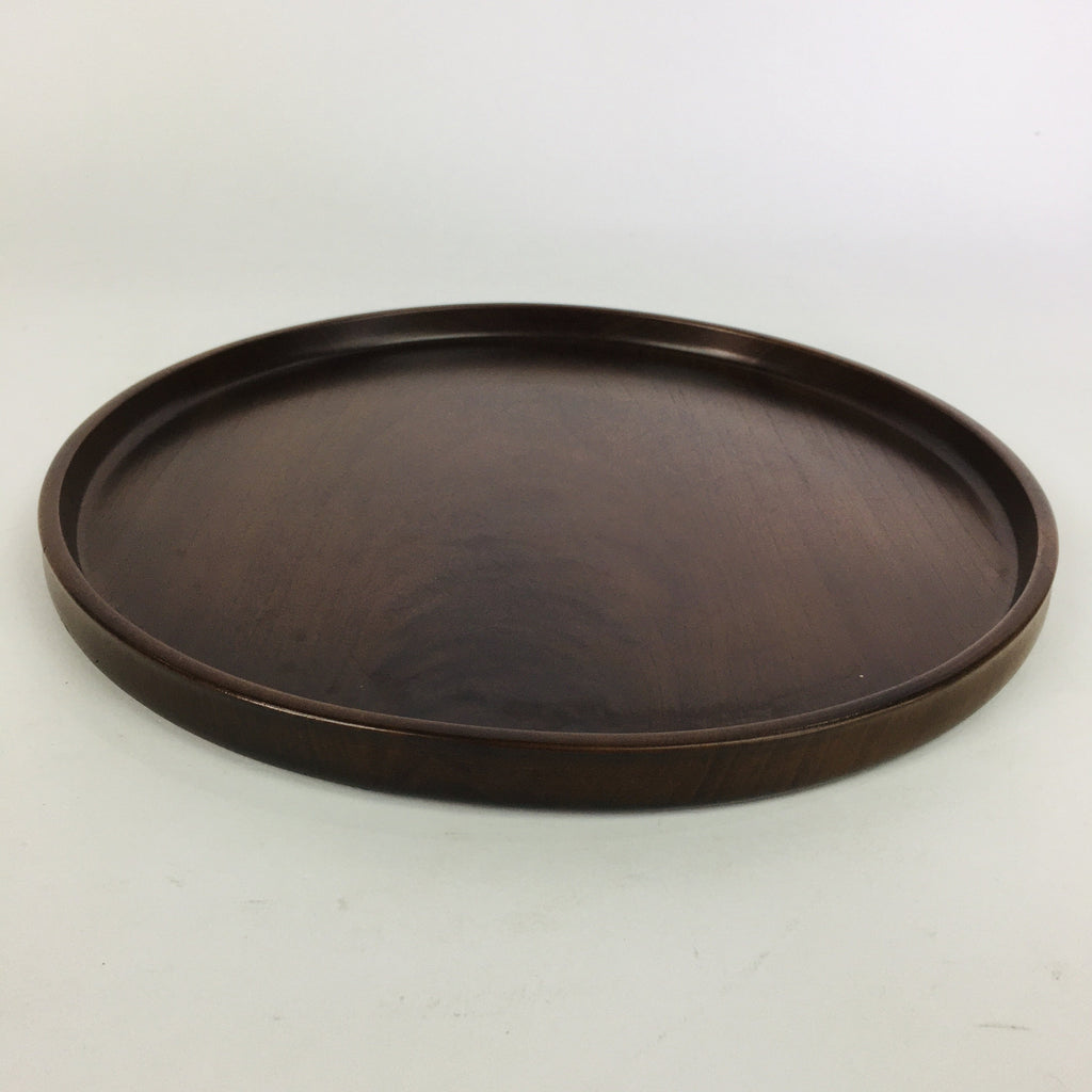 Japanese Wooden Lacquered Tray Obon Vtg Nurimono Brown Round Shape UR503