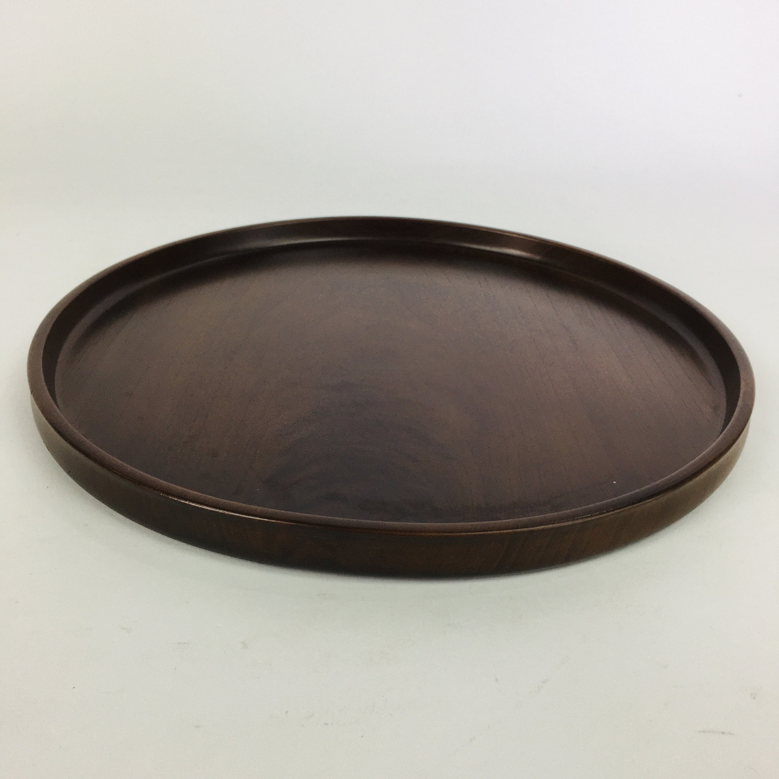 Japanese Wooden Lacquered Tray Obon Vtg Nurimono Brown Round Shape UR503