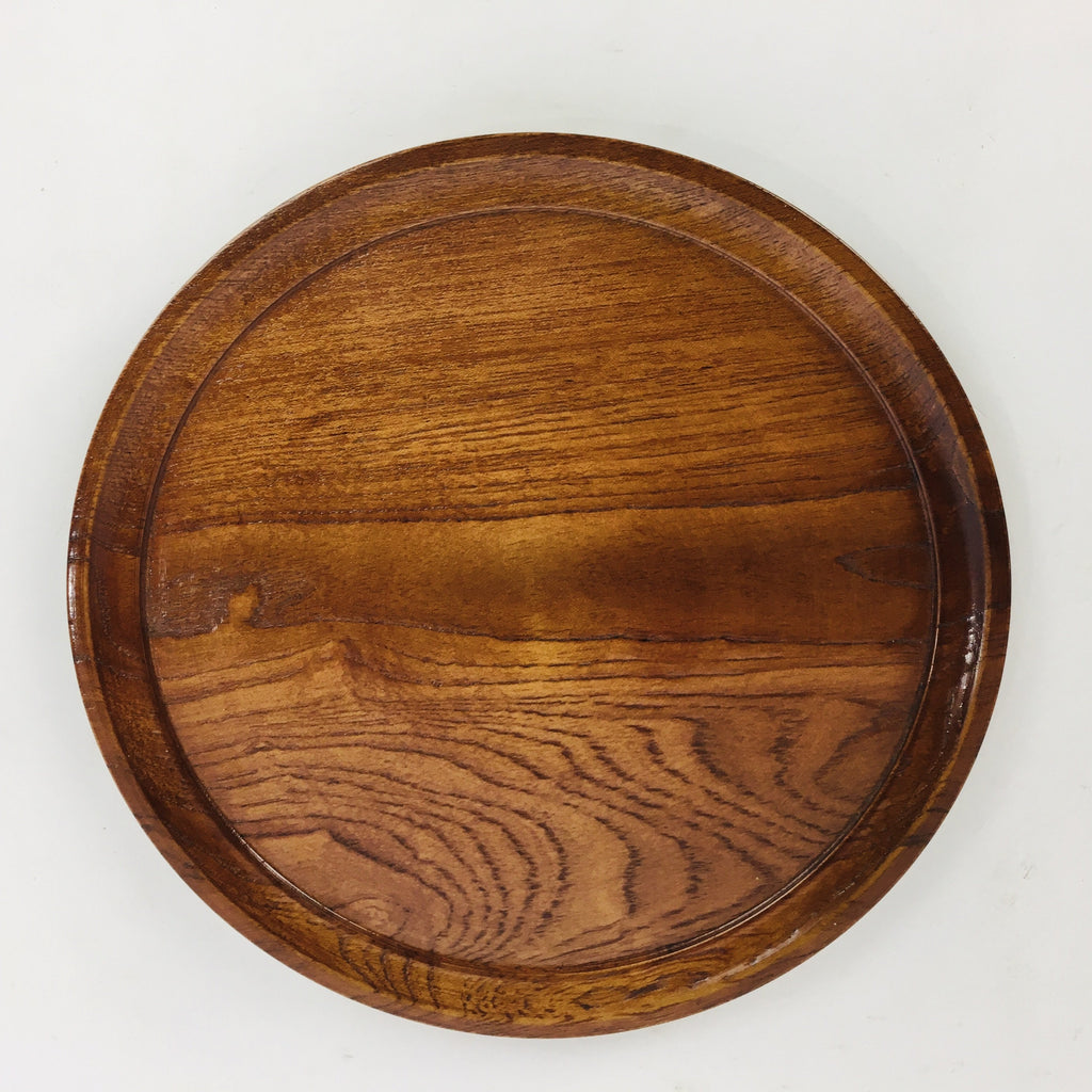 Japanese Wooden Lacquered Tray Obon Vtg Nurimono Brown Round Shape UR505