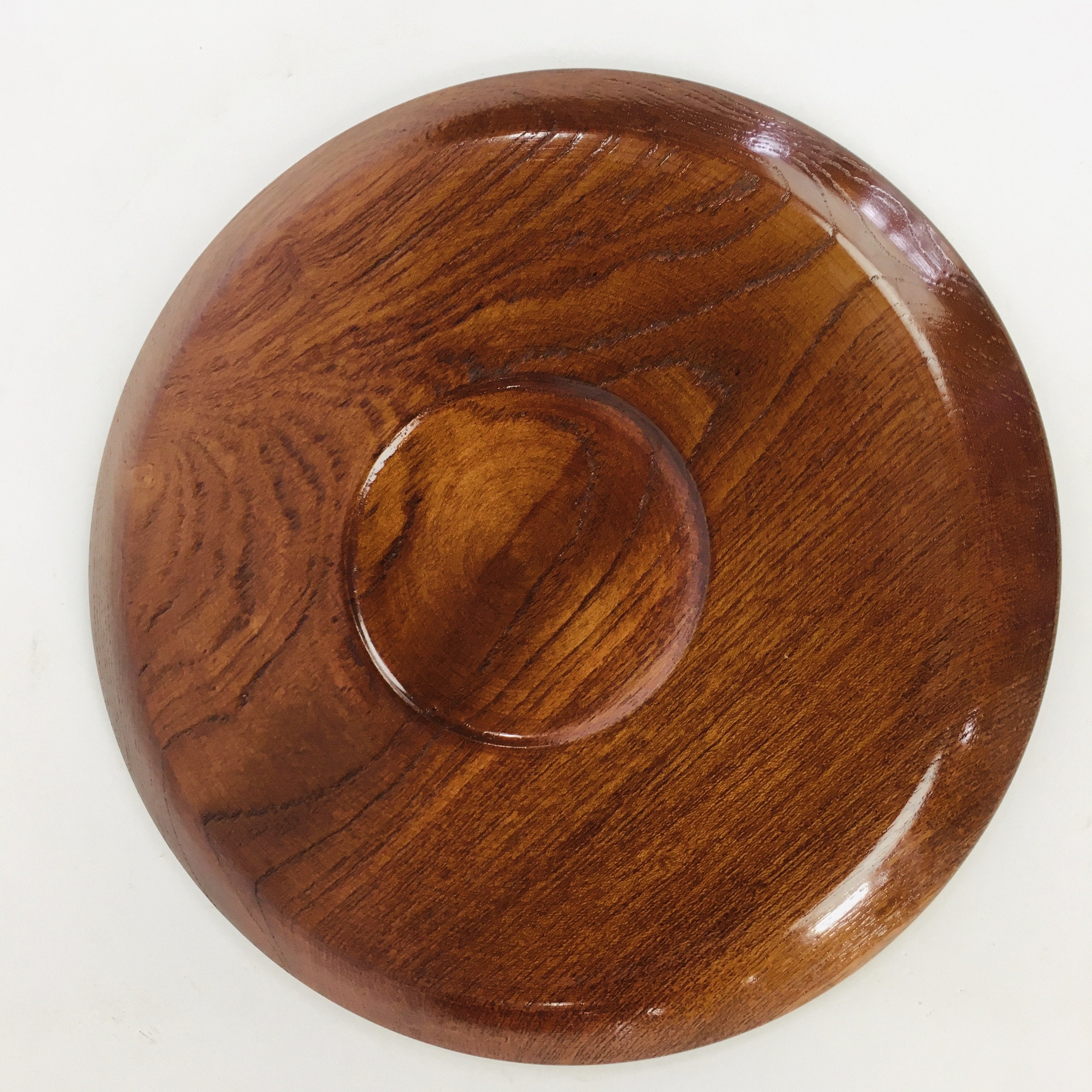 Japanese Wooden Lacquered Tray Obon Vtg Nurimono Brown Round Shape UR505