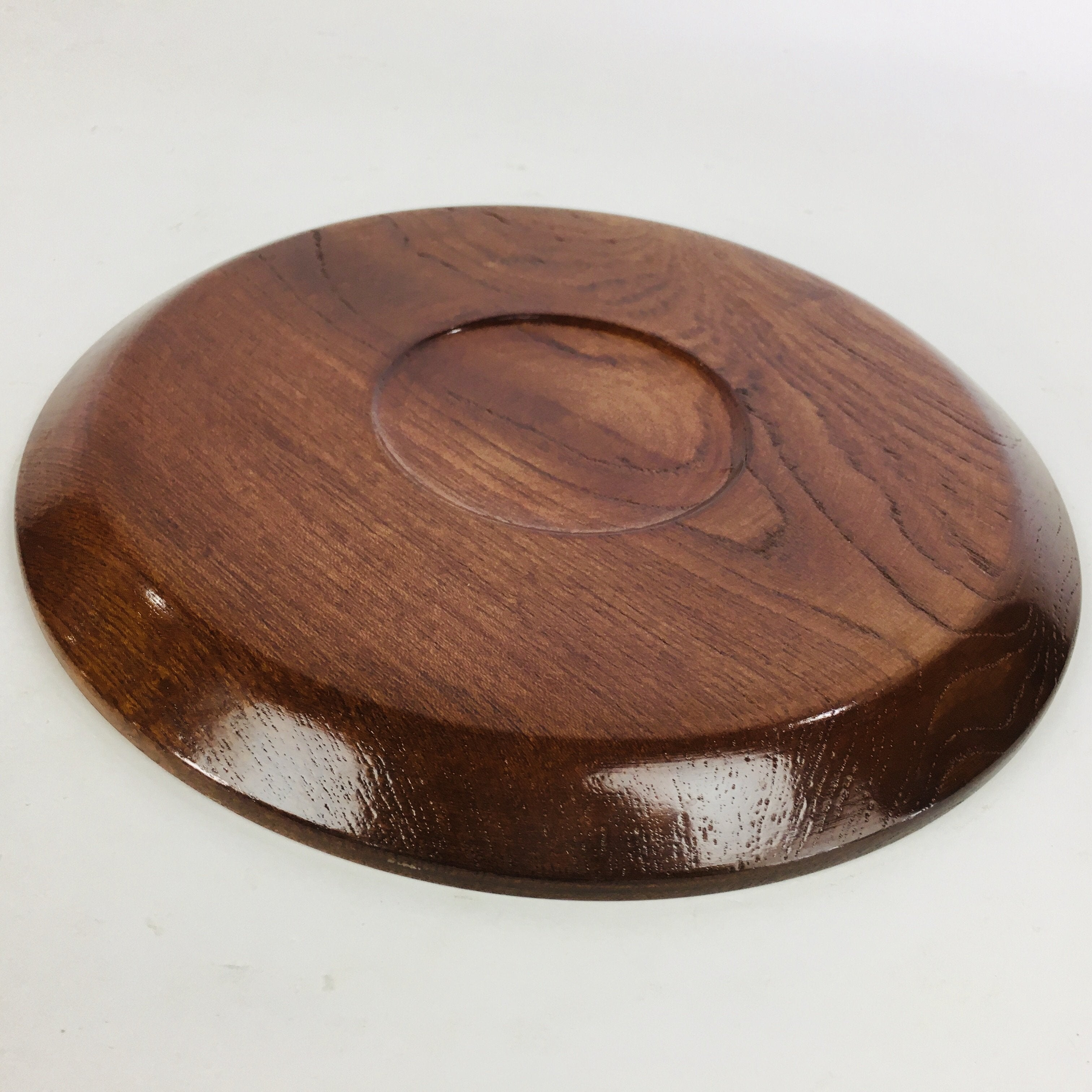 Japanese Wooden Lacquered Tray Obon Vtg Nurimono Brown Round Shape UR505