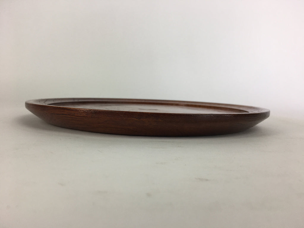 Japanese Wooden Lacquered Tray Obon Vtg Nurimono Brown Round Shape UR505