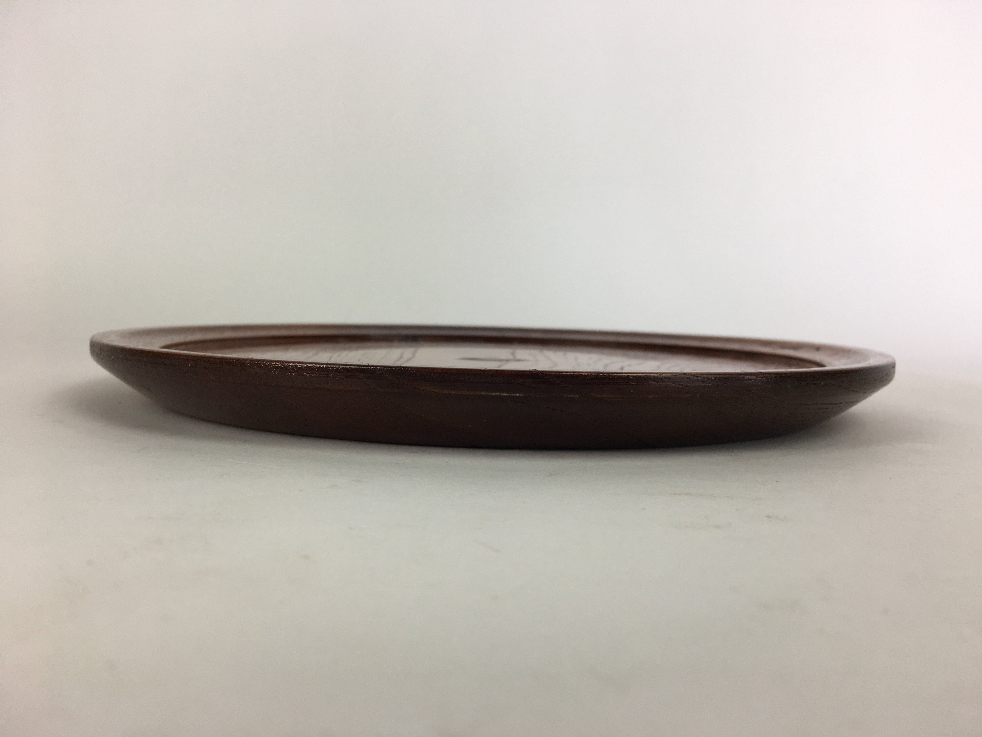 Japanese Wooden Lacquered Tray Obon Vtg Nurimono Brown Round Shape UR505
