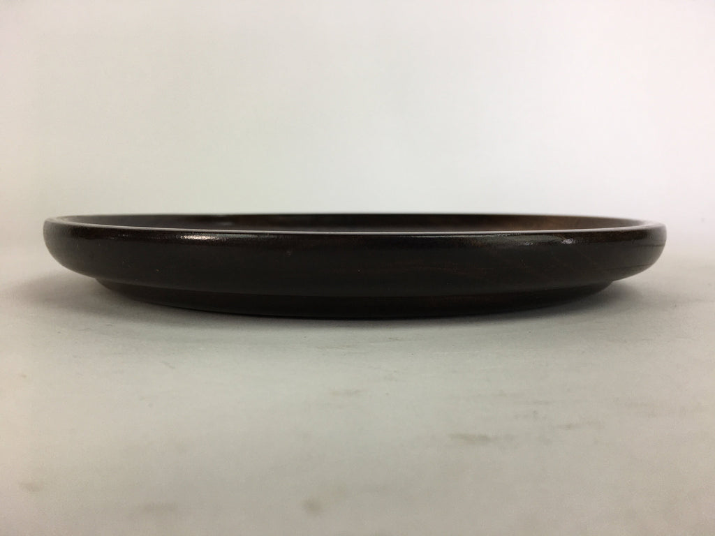 Japanese Wooden Lacquered Tray Obon Vtg Nurimono Brown Round Shape UR507