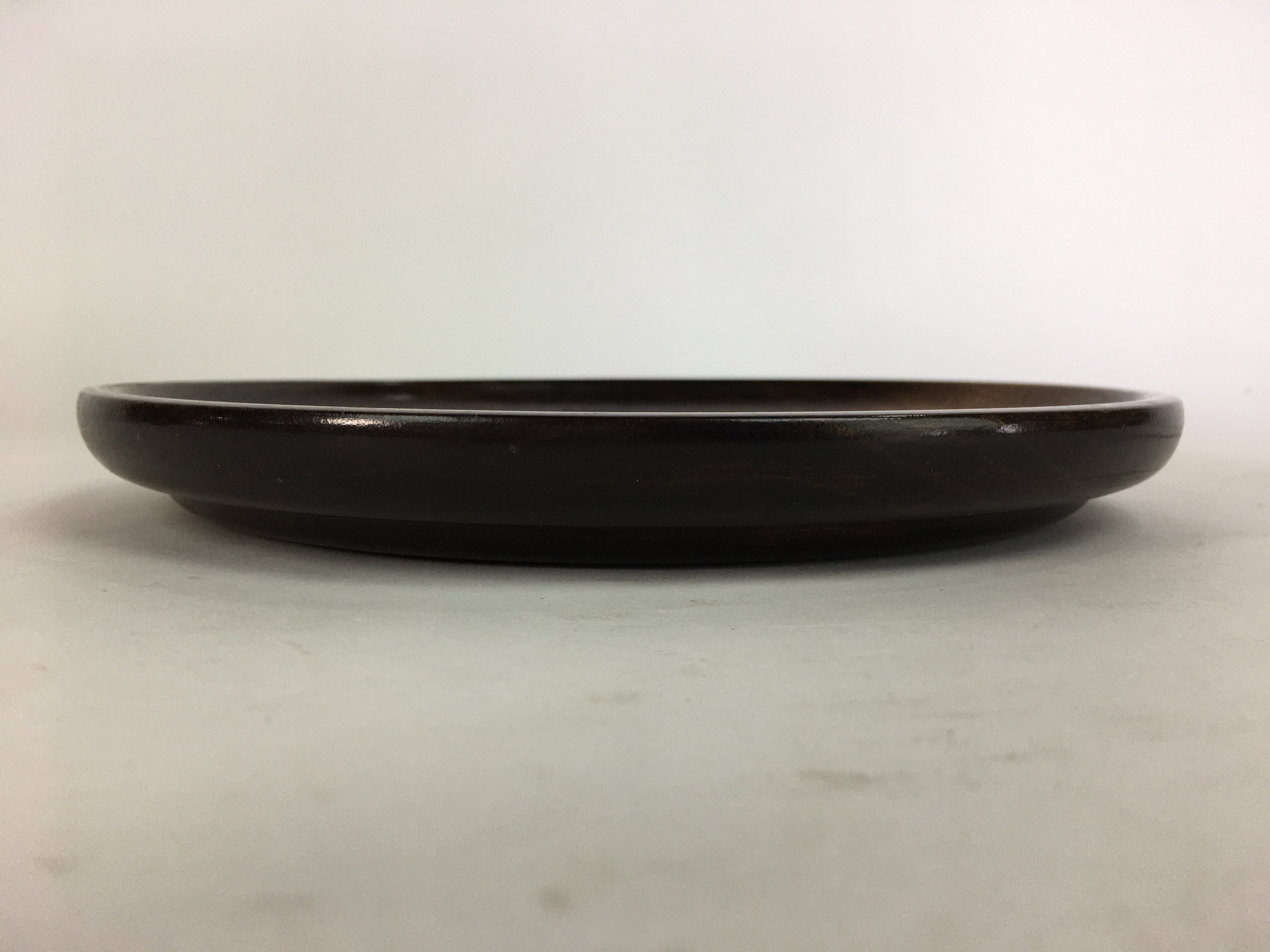 Japanese Wooden Lacquered Tray Obon Vtg Nurimono Brown Round Shape UR507