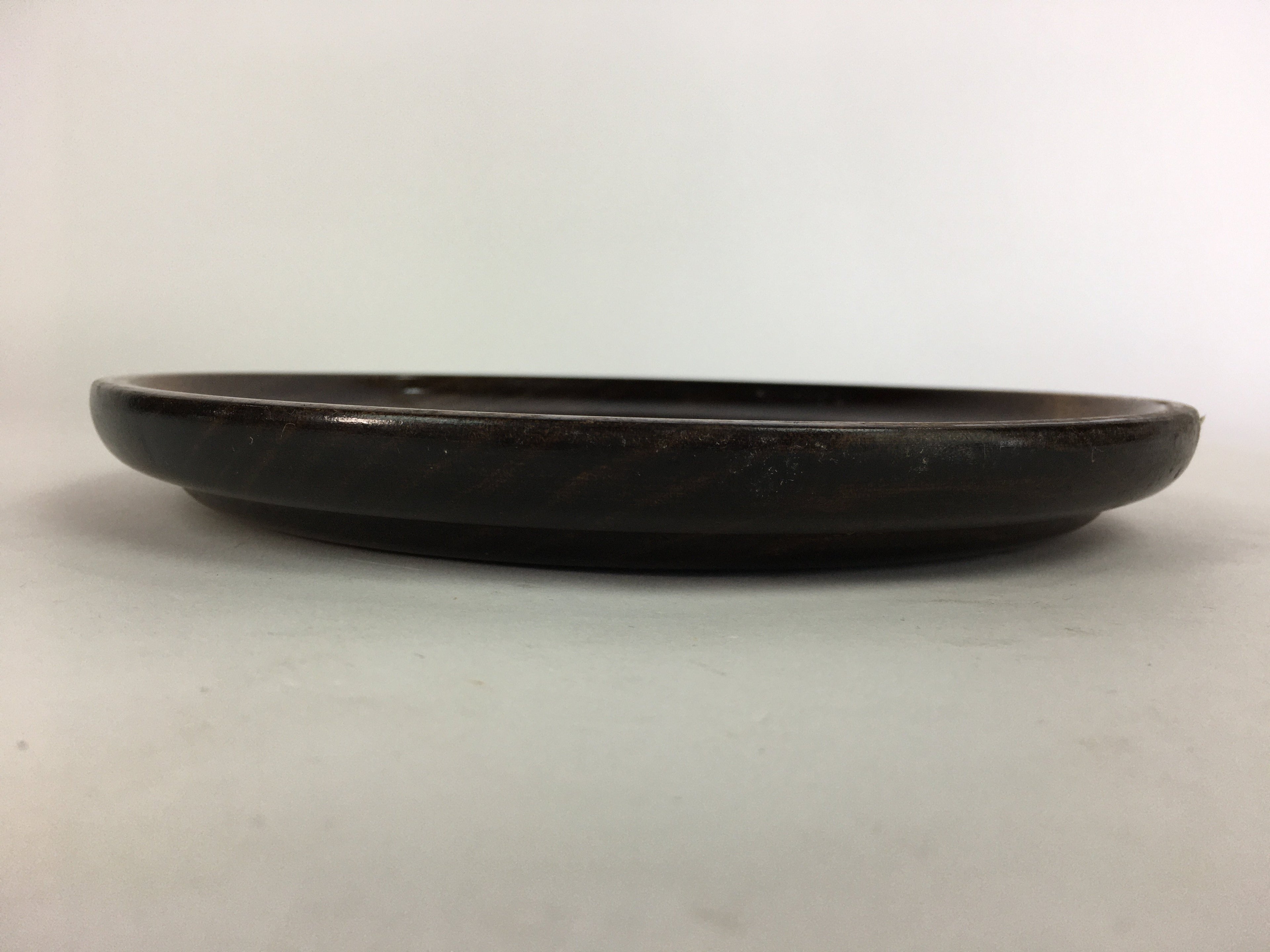 Japanese Wooden Lacquered Tray Obon Vtg Nurimono Brown Round Shape UR507
