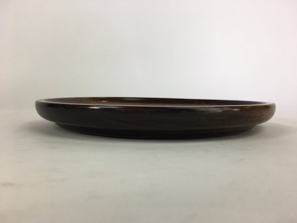 Japanese Wooden Lacquered Tray Obon Vtg Nurimono Brown Round Shape UR507