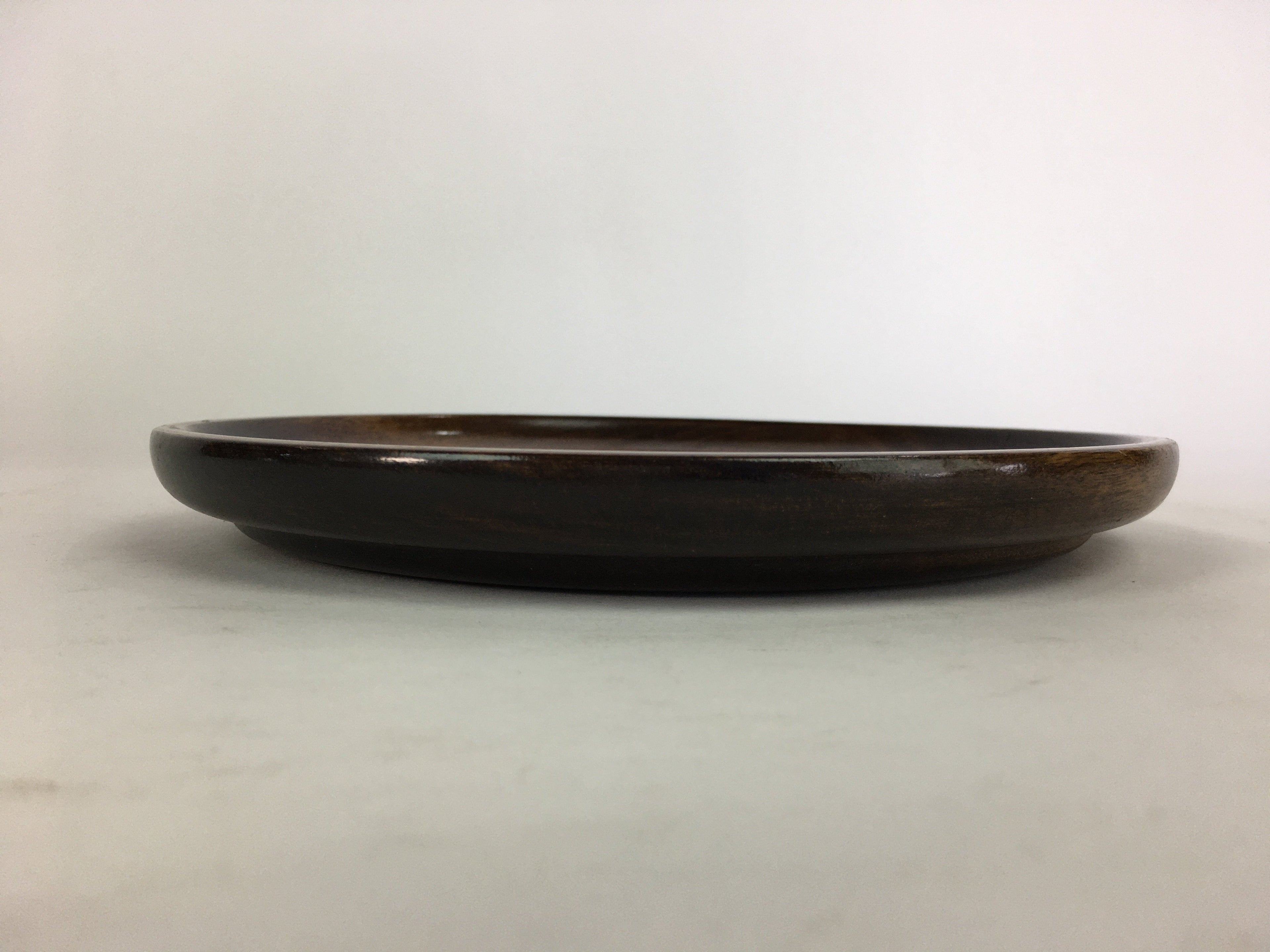 Japanese Wooden Lacquered Tray Obon Vtg Nurimono Brown Round Shape UR507