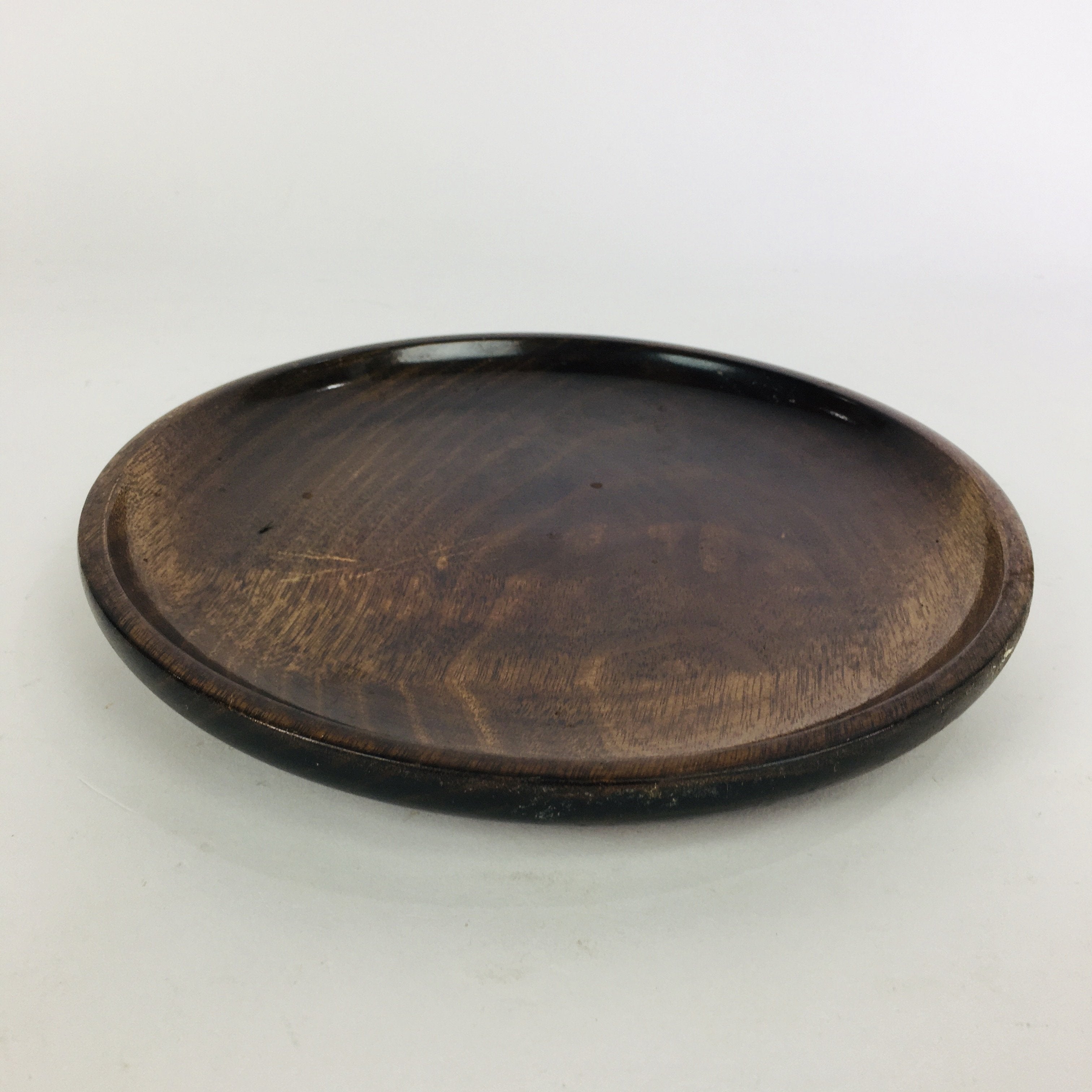 Japanese Wooden Lacquered Tray Obon Vtg Nurimono Brown Round Shape UR507