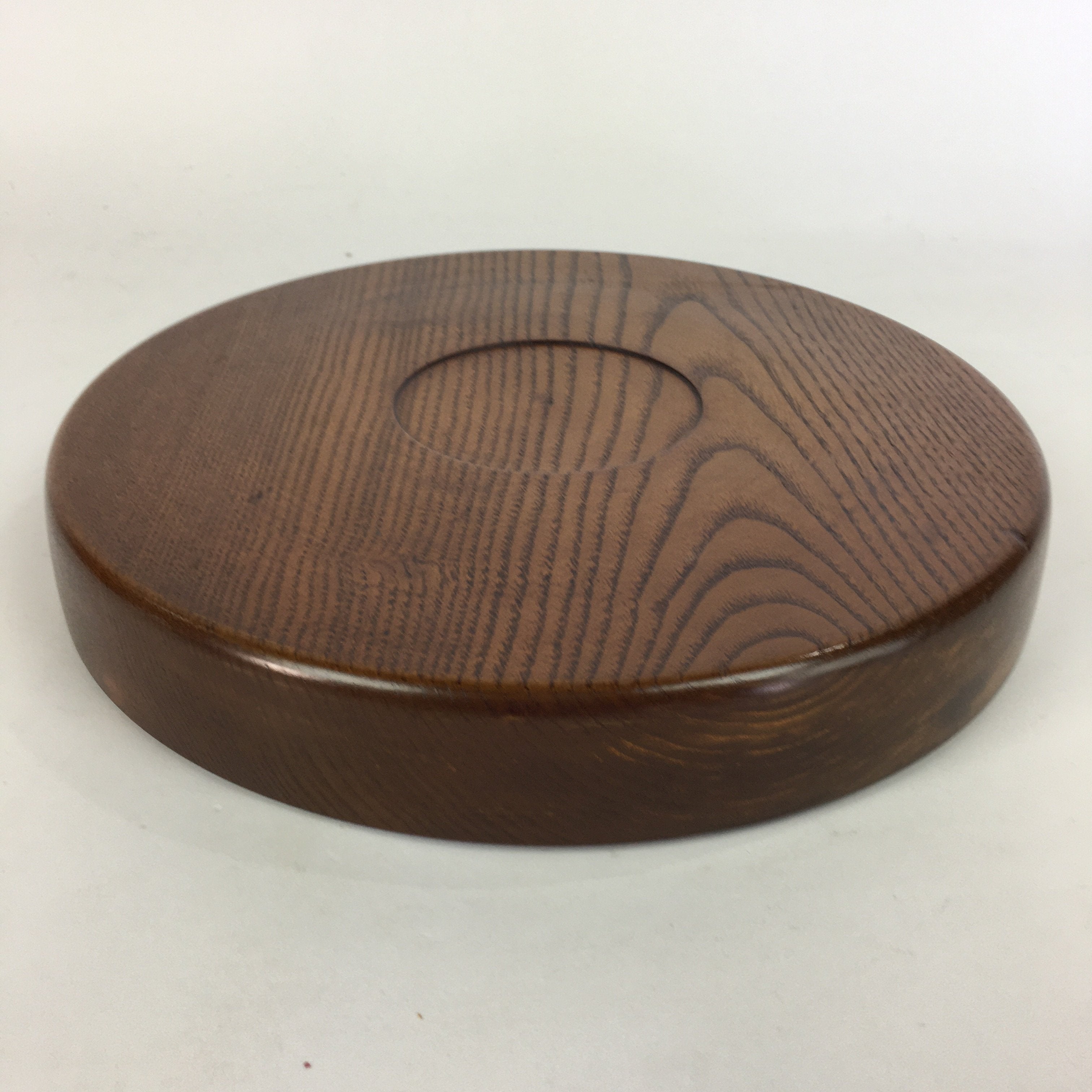 Japanese Wooden Lacquered Tray Obon Vtg Nurimono Brown Round Shape UR521
