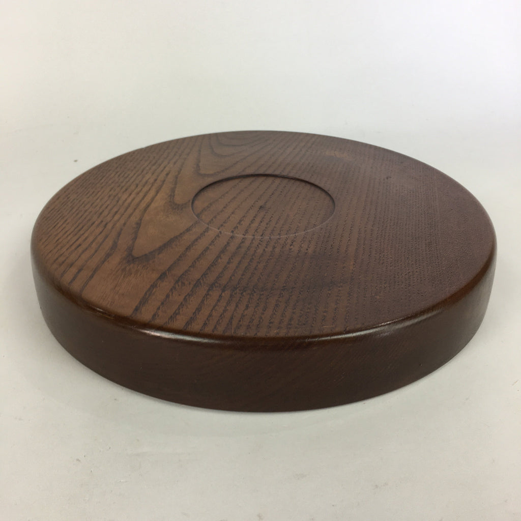 Japanese Wooden Lacquered Tray Obon Vtg Nurimono Brown Round Shape UR521