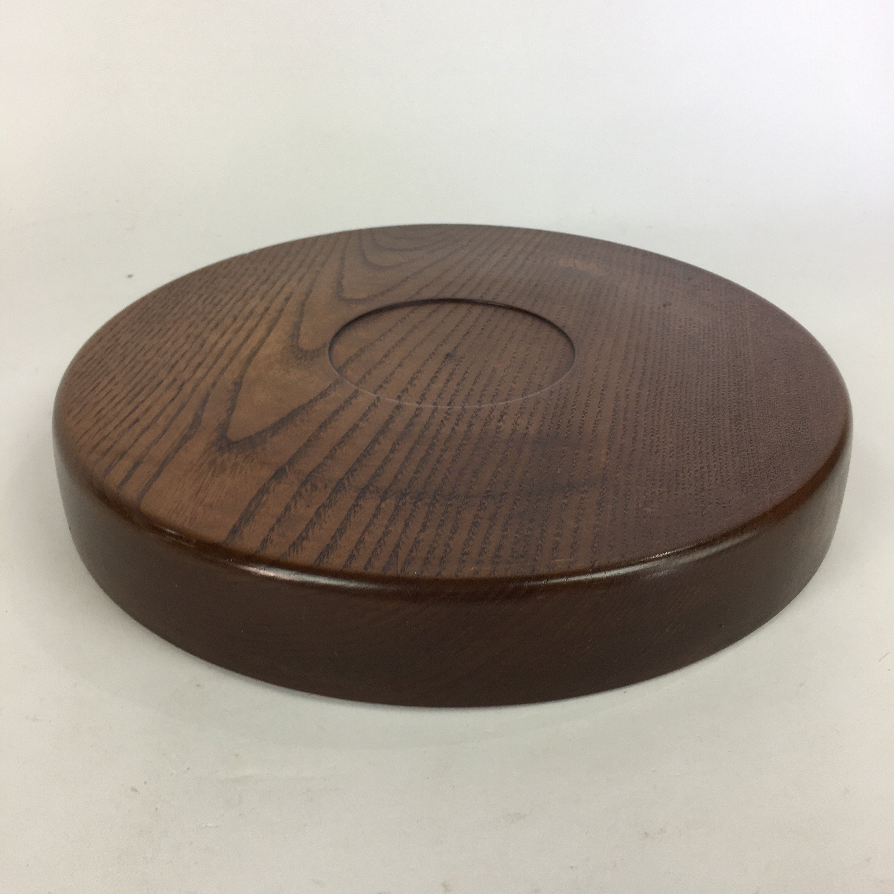 Japanese Wooden Lacquered Tray Obon Vtg Nurimono Brown Round Shape UR521