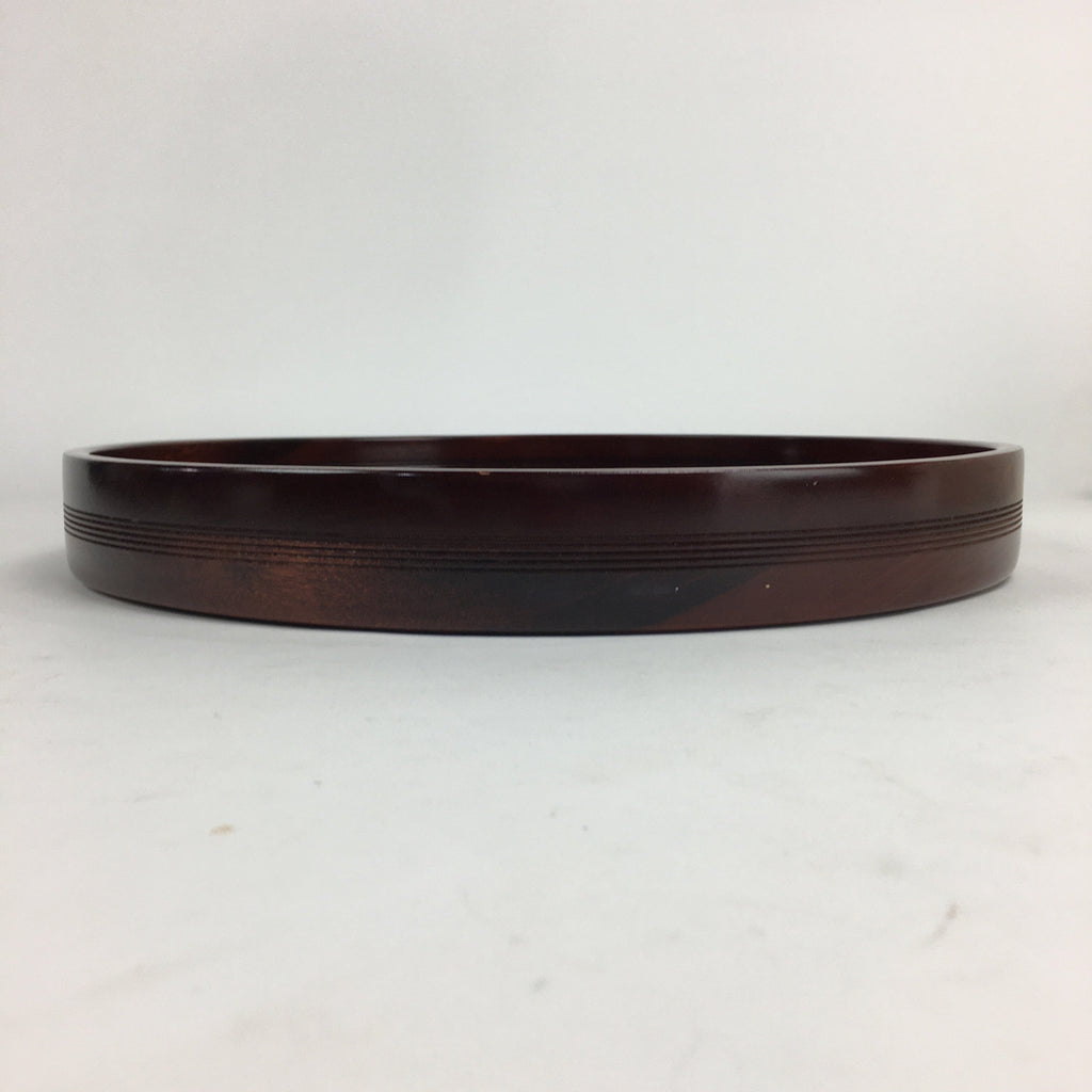 Japanese Wooden Lacquered Tray Obon Vtg Nurimono Brown Round Shape UR532